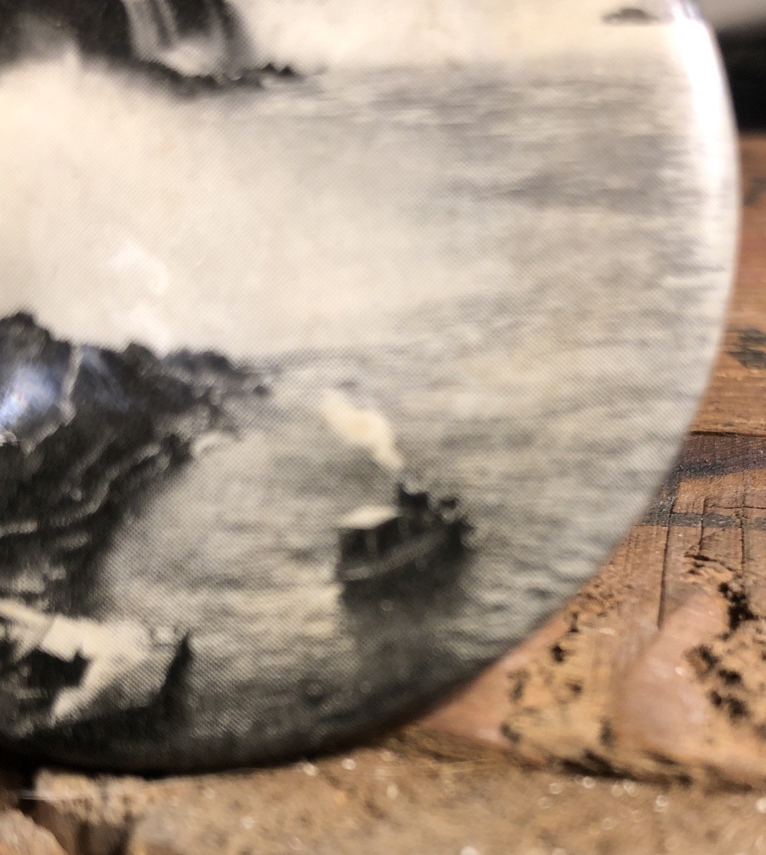 ANTIQUE 1900’s VINTAGE MAID OF THE MIST NIAGARA FALLS PHOTOGRAPH PINBACK BUTTON