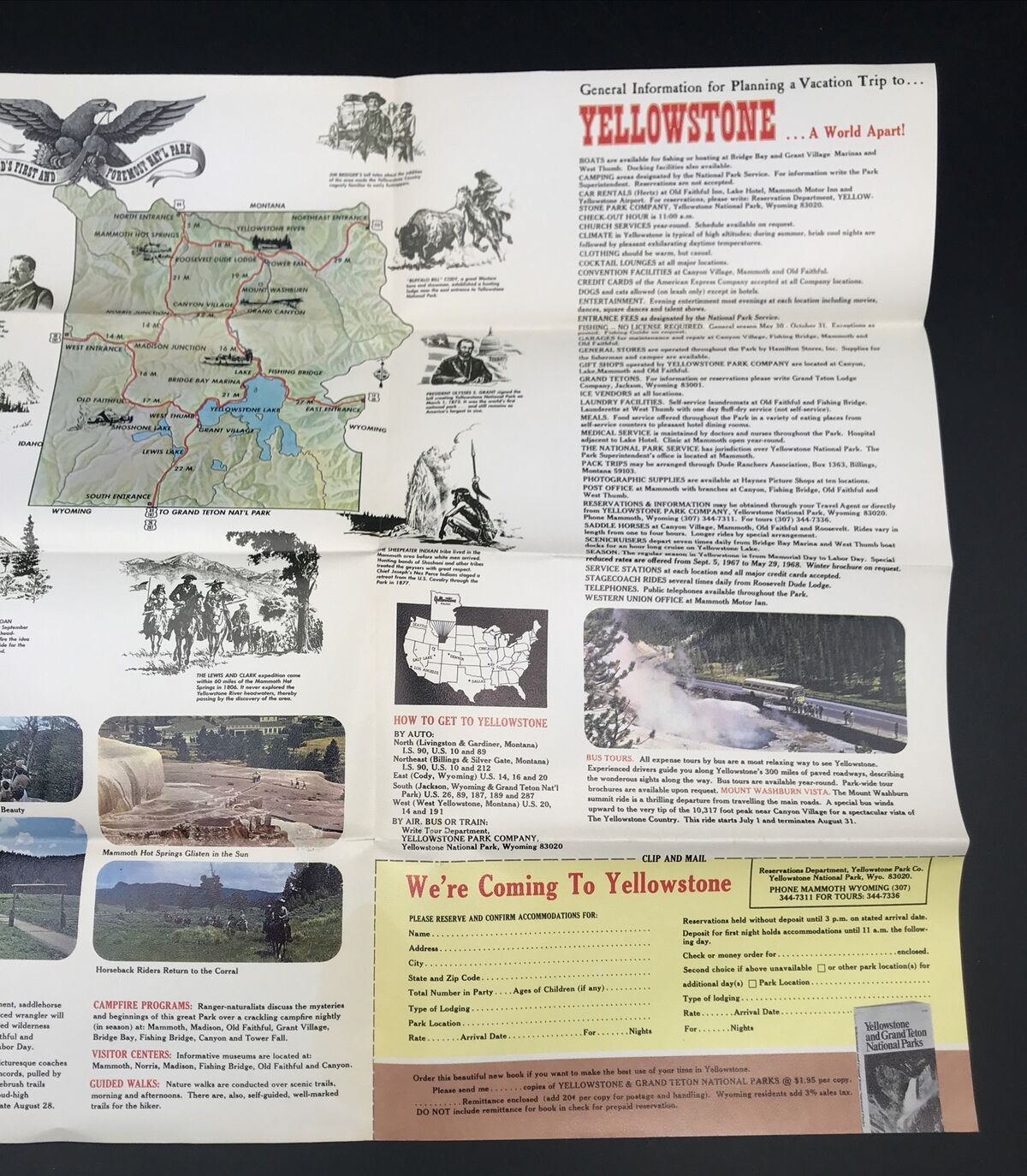 VTG 1967 Yellowstone National Park Brochure & Map Vinyl Castle Geyser