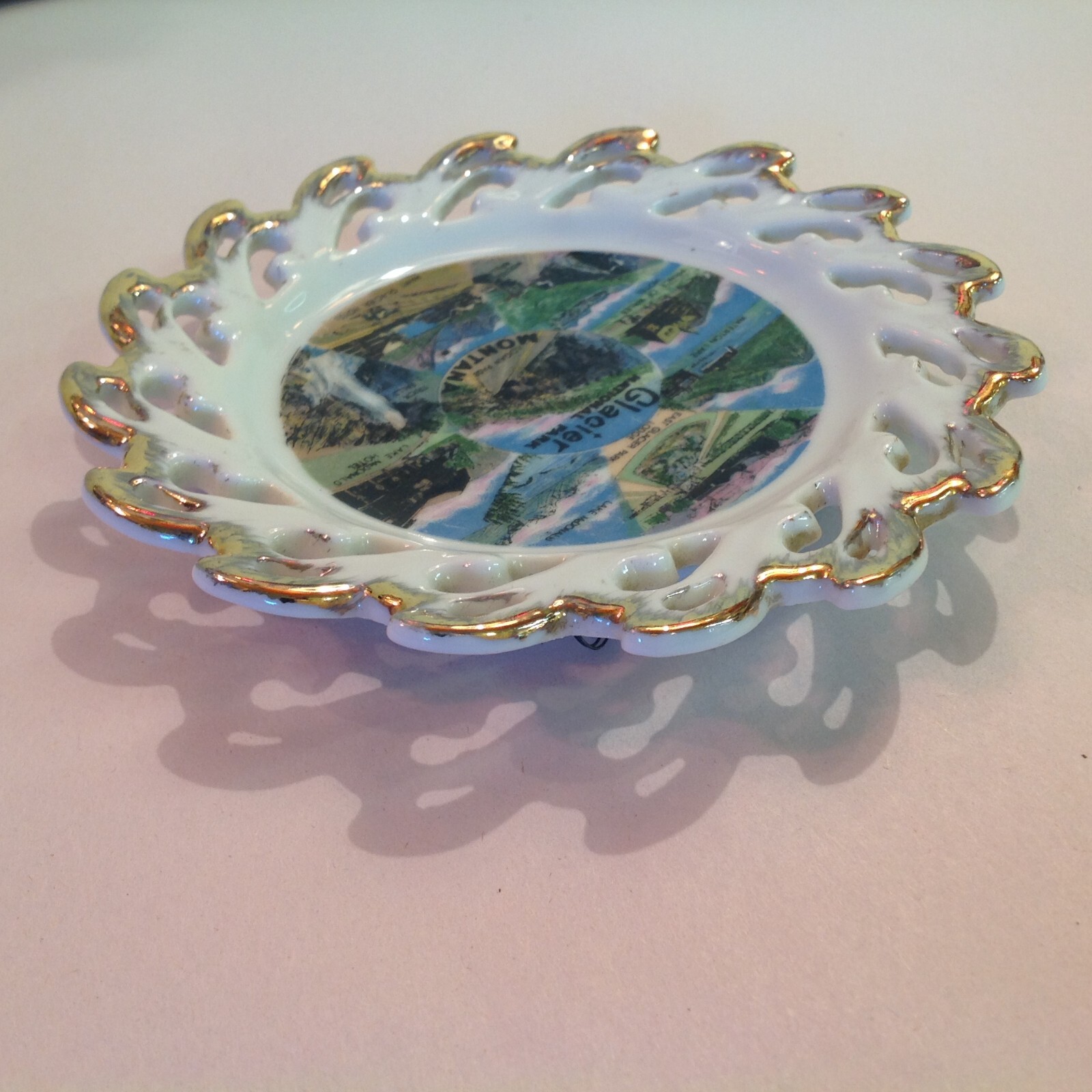 Vtg Souvenir Porcelain Tray Glacier Mountain National Park Scenes Lakes Hotels