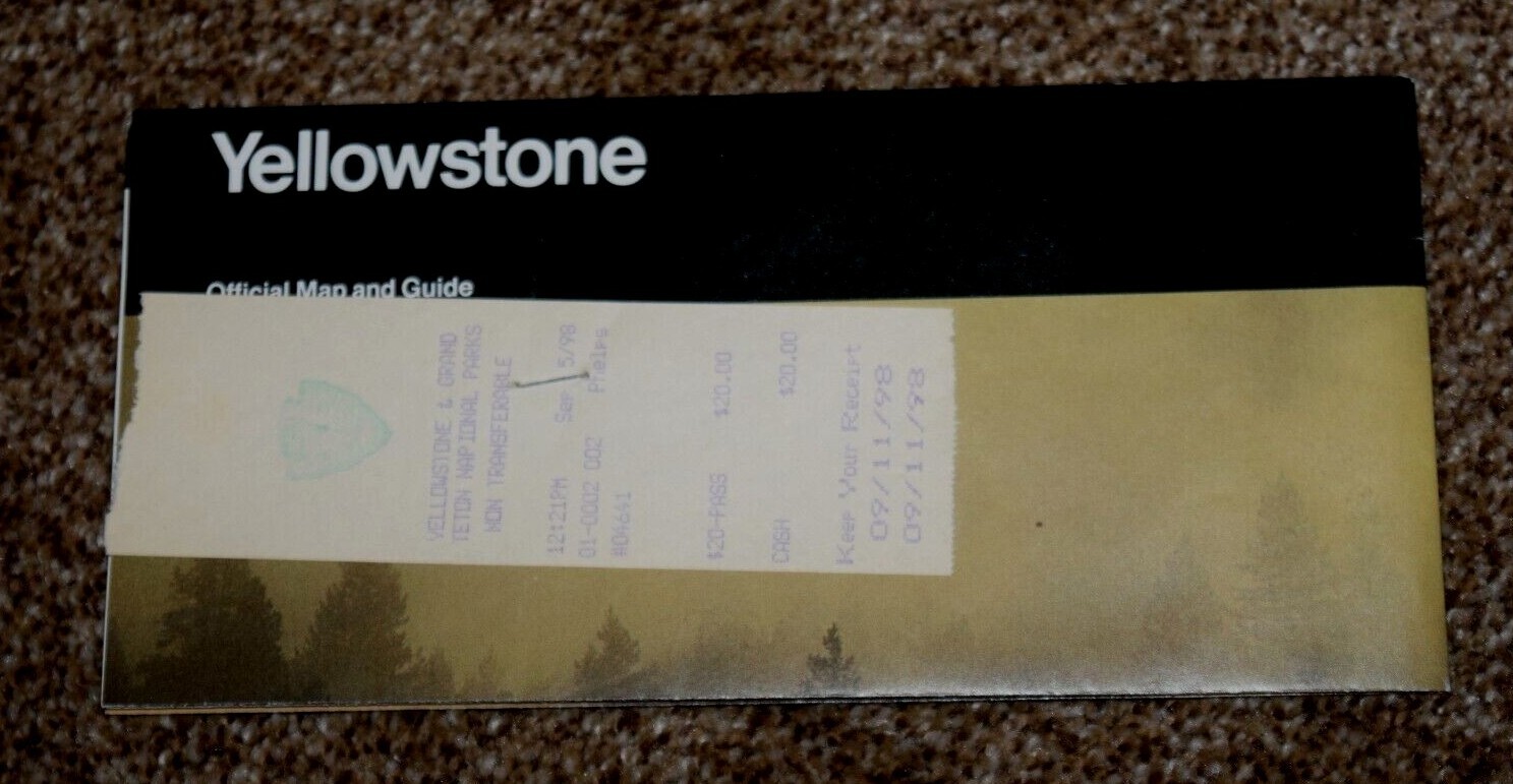 NPS “YELLOWSTONE,” COLOR MAP and GUIDE, (3.75″ x 8.25″ folded), Pre-Owned, 1998