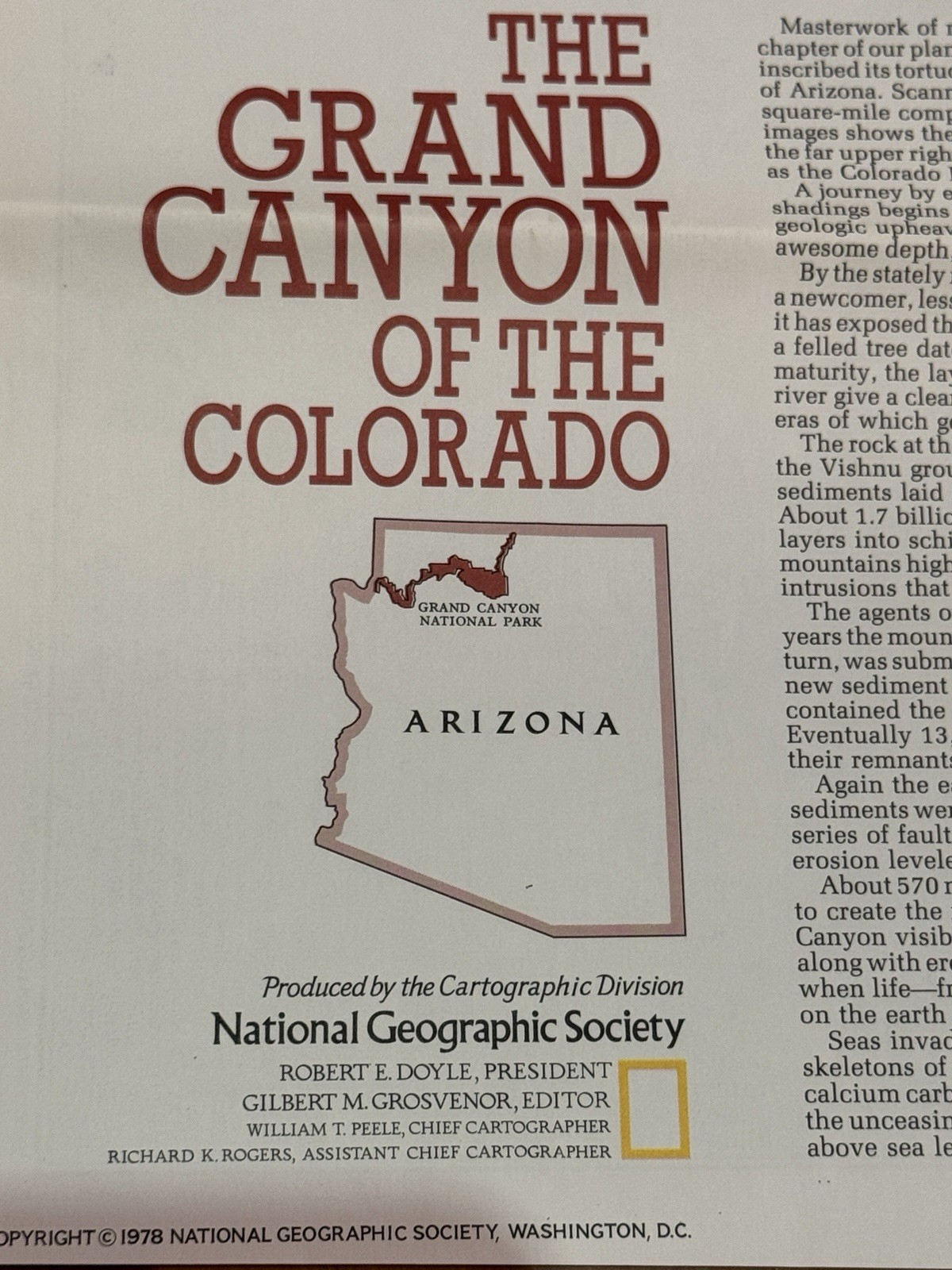 The Heart of the Grand Canyon Arizona National Geographic Society Map July 1978