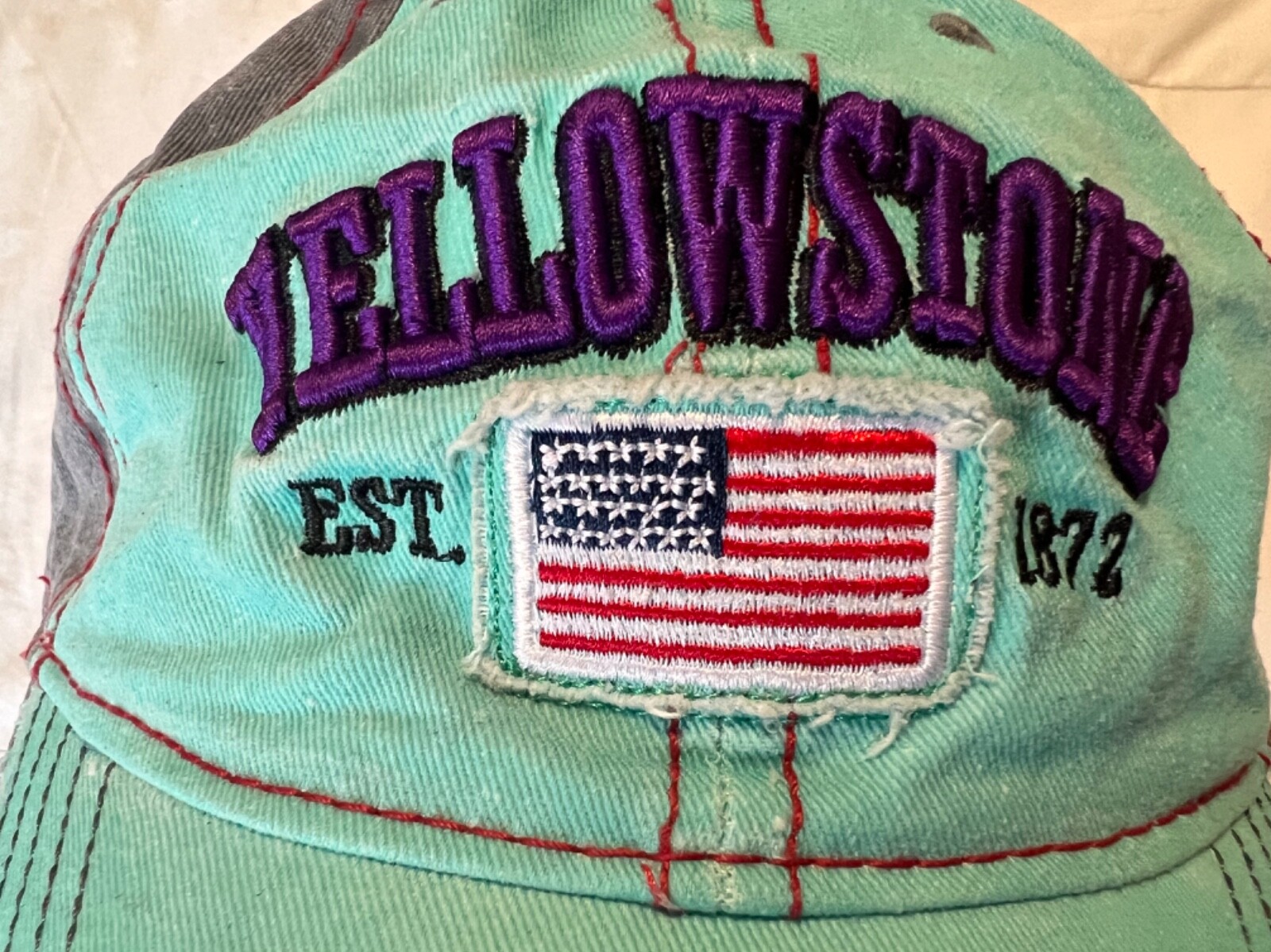 Yellowstone National Park Ladies Baseball Hat Cap American Flag Lucky 7