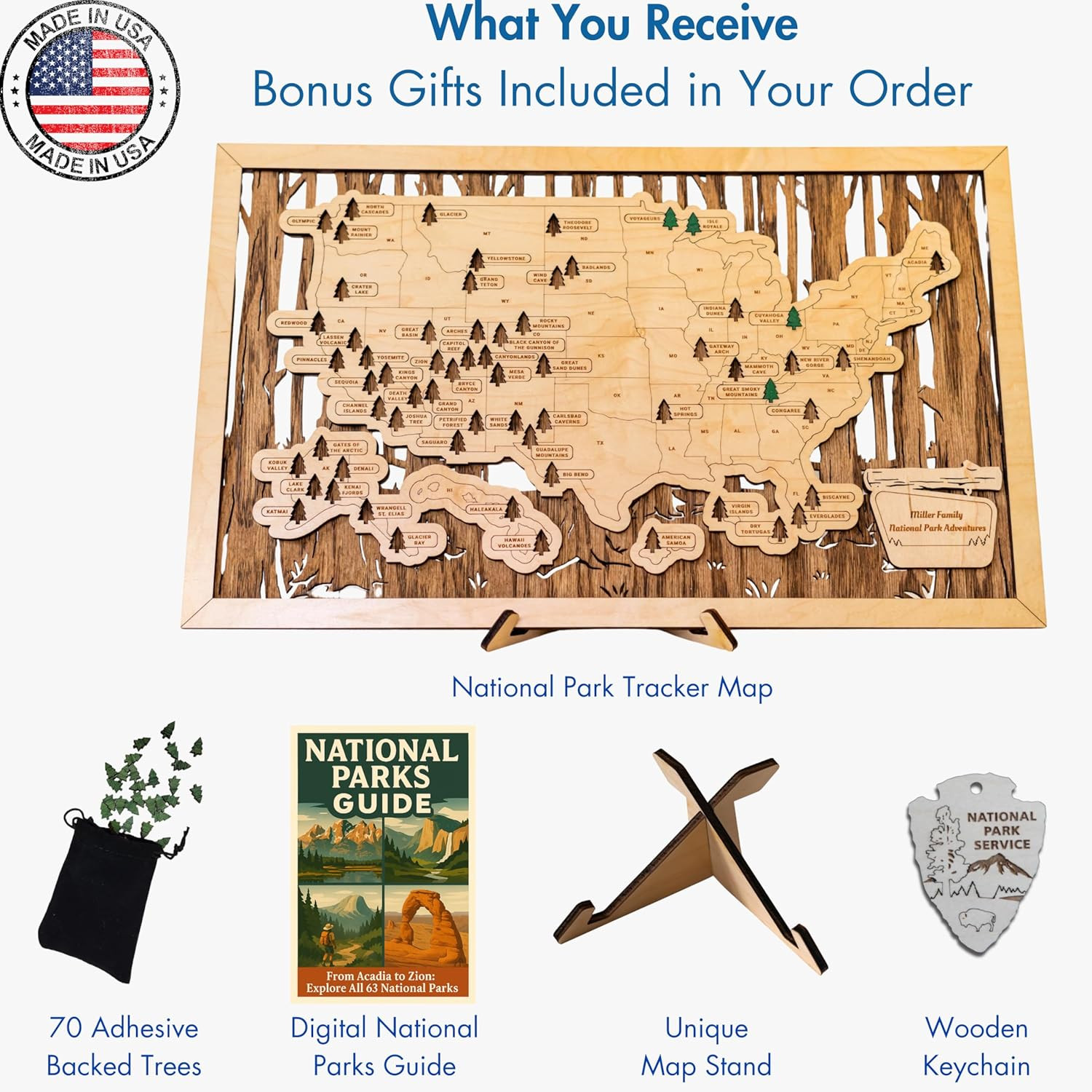 Wooden National Park Map with Push Pin Travel Tracker – All 63 Parks Checklist –