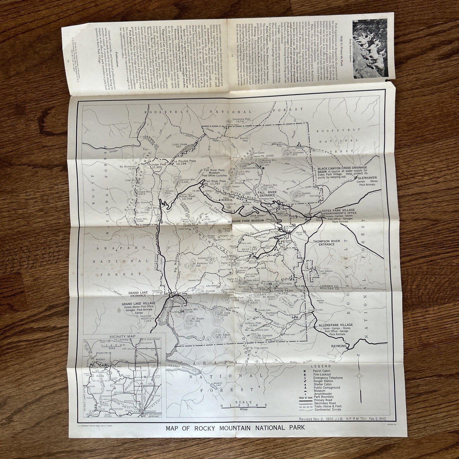 Vintage 1952 Rocky Mountain National Pk CO Map Brochure, Rocky Mountain Ntl Pk