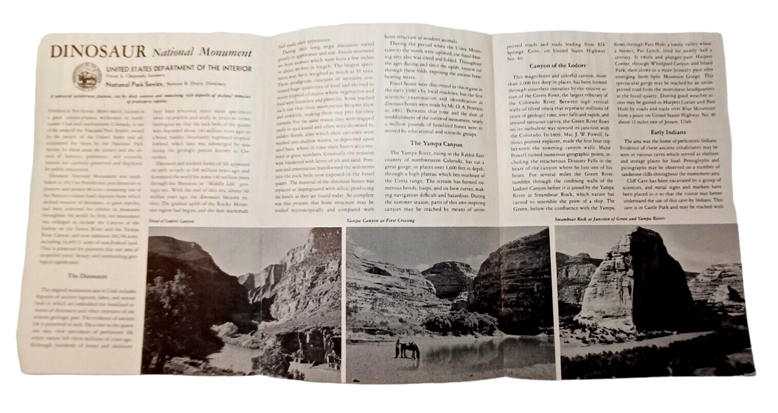 1950 Dinosaur National Monument US Park Service Brochure Map Colorado Utah