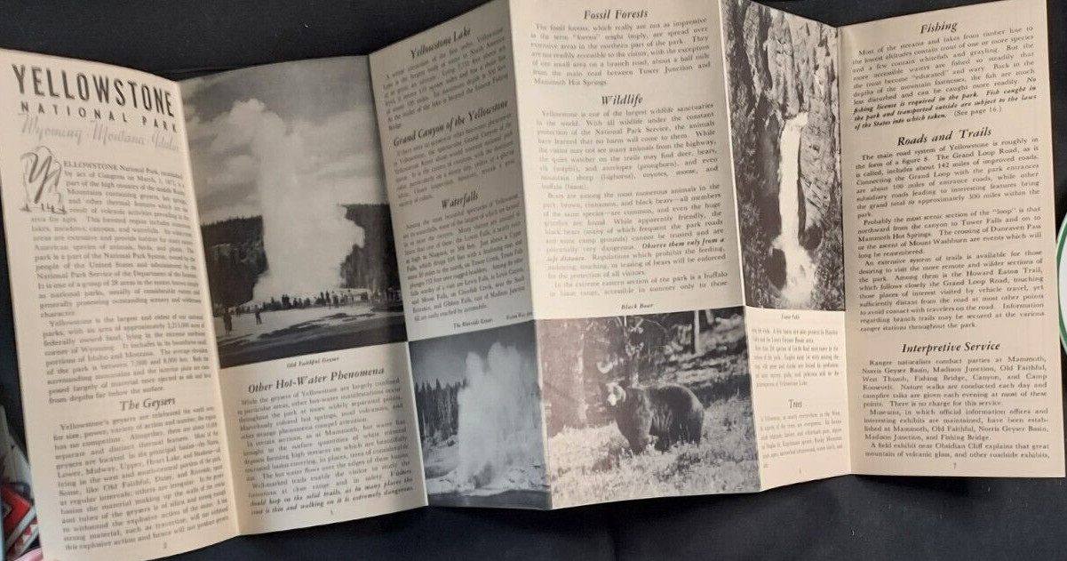 1949 Tourist Brochure Yellowstone National Park Map Falls Geysers Roads Trails