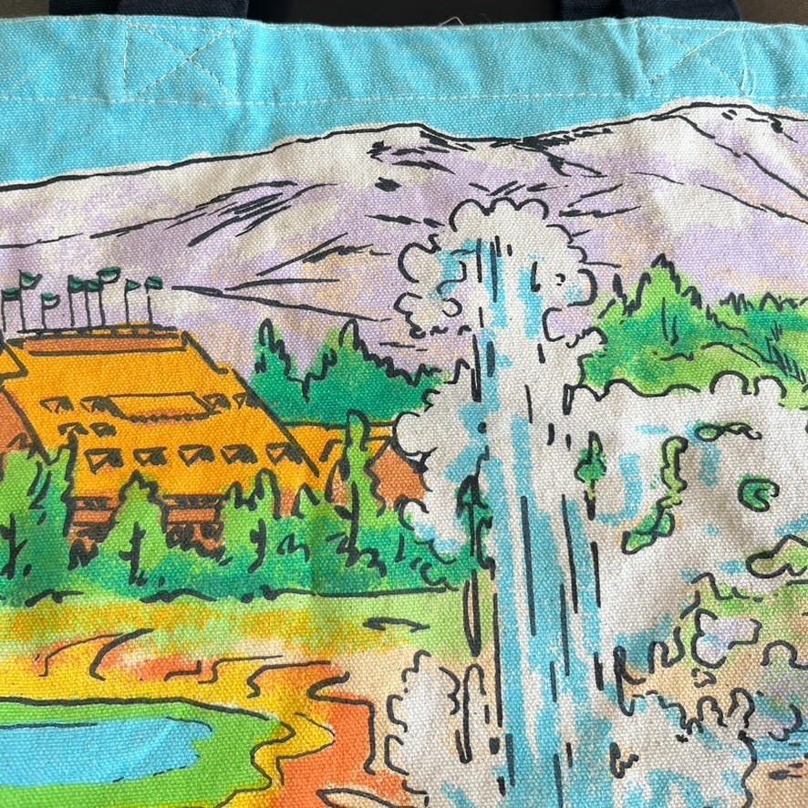 VTG Yellowstone Canvas Bag Souvenir National Park Watercolor Bison Sign 17×14″