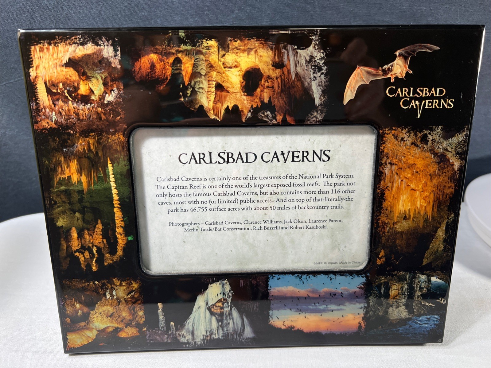 Vintage Carlsbad Caverns Black Lacquer Souvenier Photo Frame Cave /bat Pictures