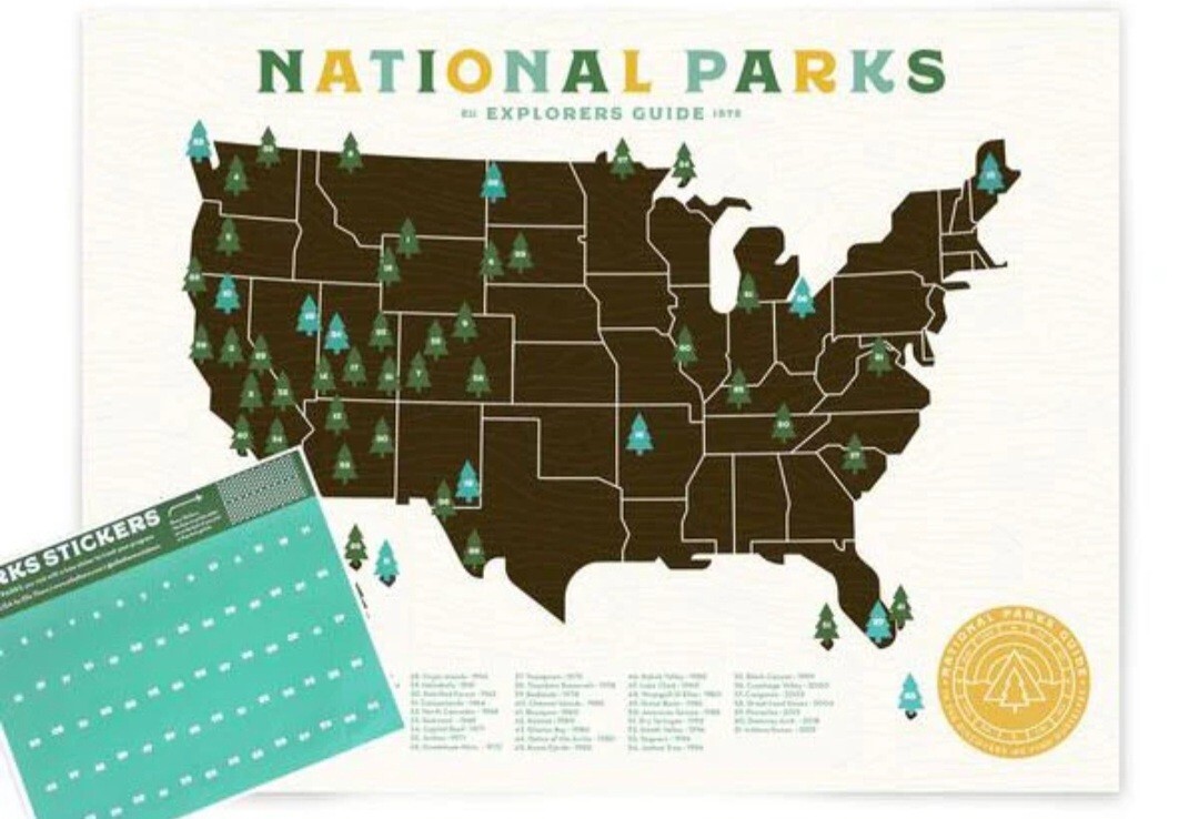 Uncommon Goods Ello National Parks Checklist Wall Map Poster With Stickers NOS