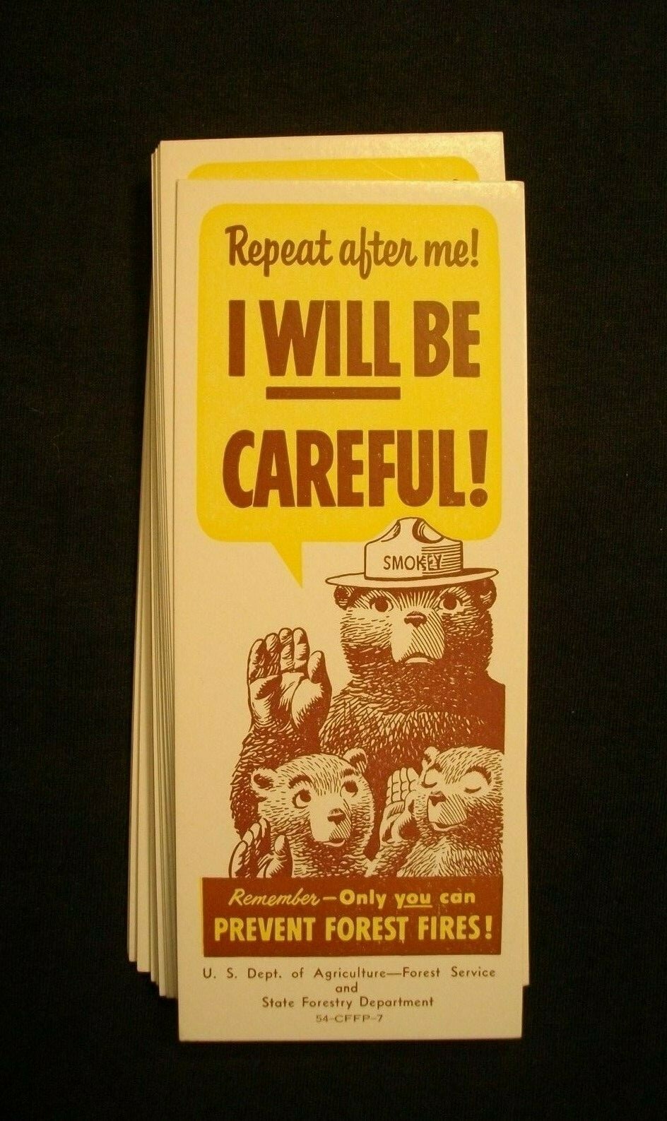 1954 U.S.State Forestry Dept. SMOKEY BEAR bookmark QUANTITY U PICK WHAT U WANT
