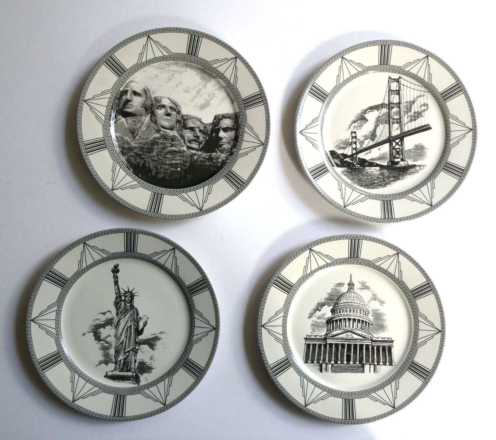 Royal Norfolk 4 Lot 7.5″ Plates White House Rushmore Statue Liberty Golden Gate