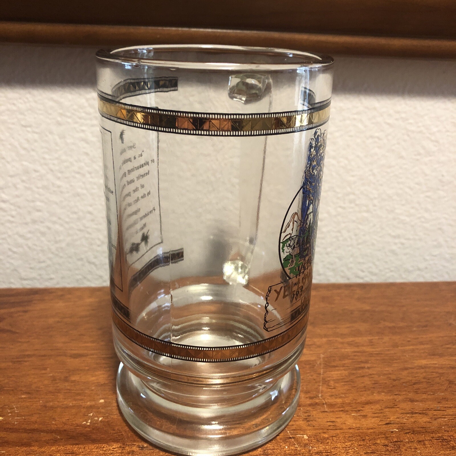 Vintage Yellowstone National Park Glass Beer Mug Stein 1993 Gold Beautiful Rare