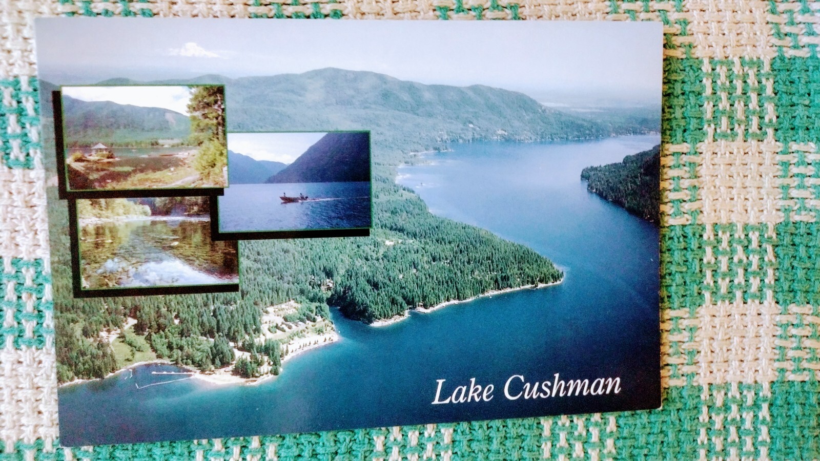 beautiful post card AERIAL VIEW OVERLOOKING LAKE CUSHMAN WASHINGTON