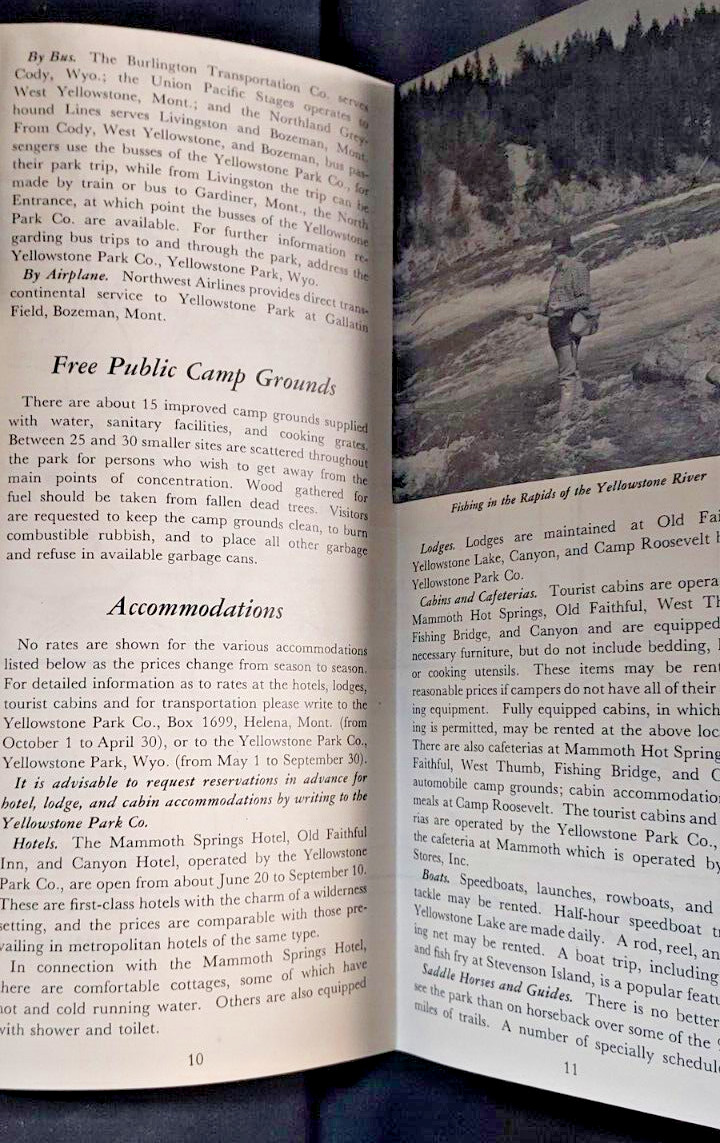 1949 Tourist Brochure Yellowstone National Park Map Falls Geysers Roads Trails