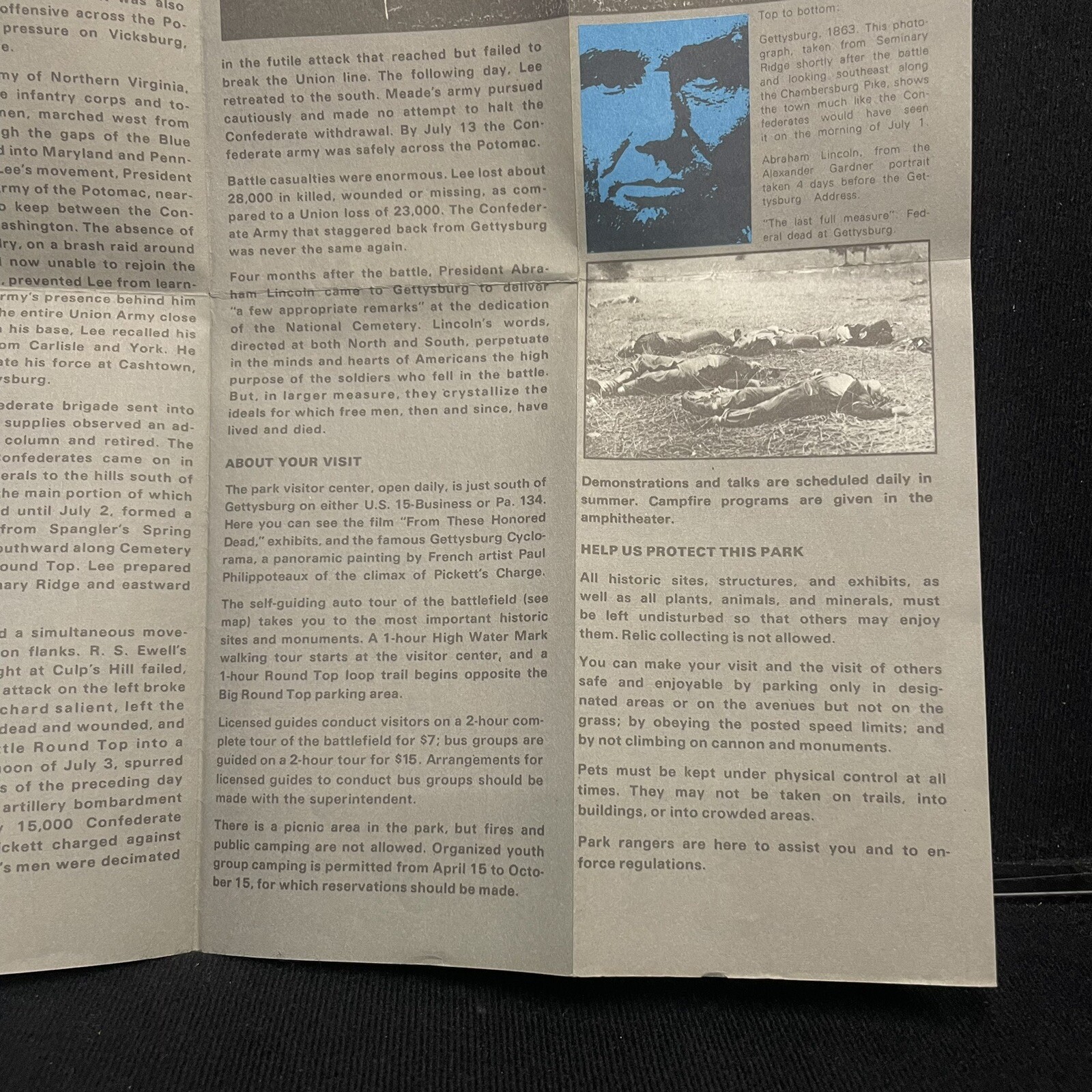Gettysburg National Military Park Pennsylvania Map Pamphlet Brochure Vtg 1960s
