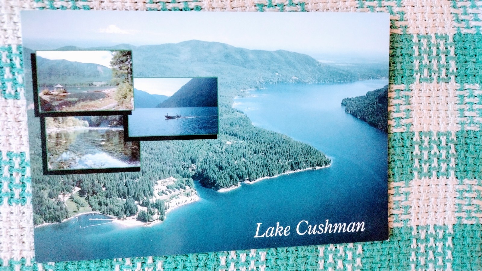 beautiful post card AERIAL VIEW OVERLOOKING LAKE CUSHMAN WASHINGTON