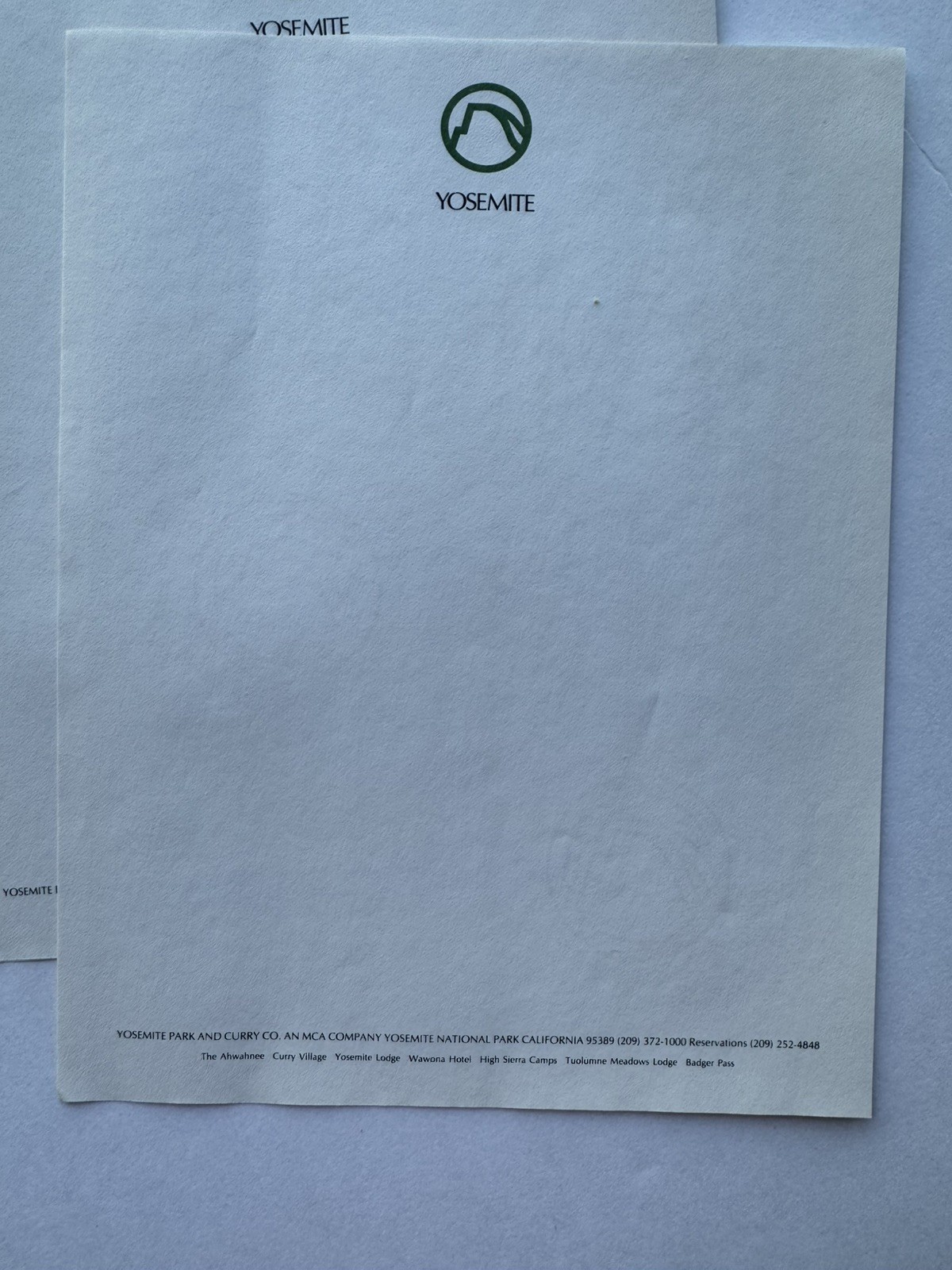 Yosemite Curry Company 1980s Letterhead, 10 blank pages, good condition
