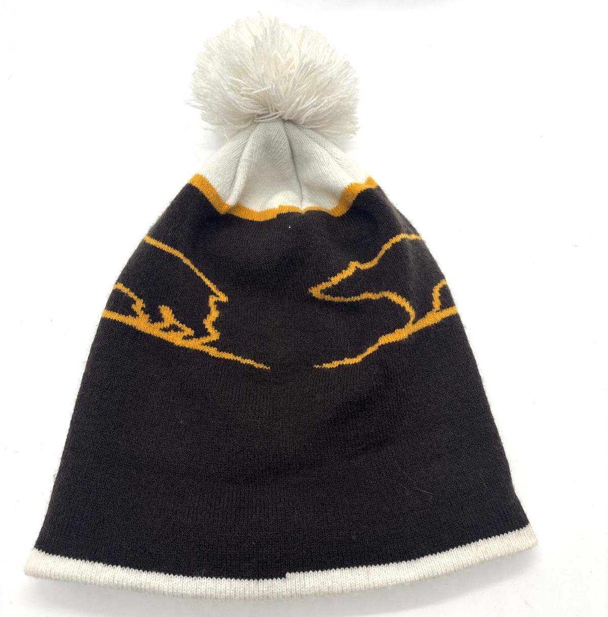 National Park Yellowstone Bear Cuffed Knit Beanie Hat with Pom BRAND NWOT Brown