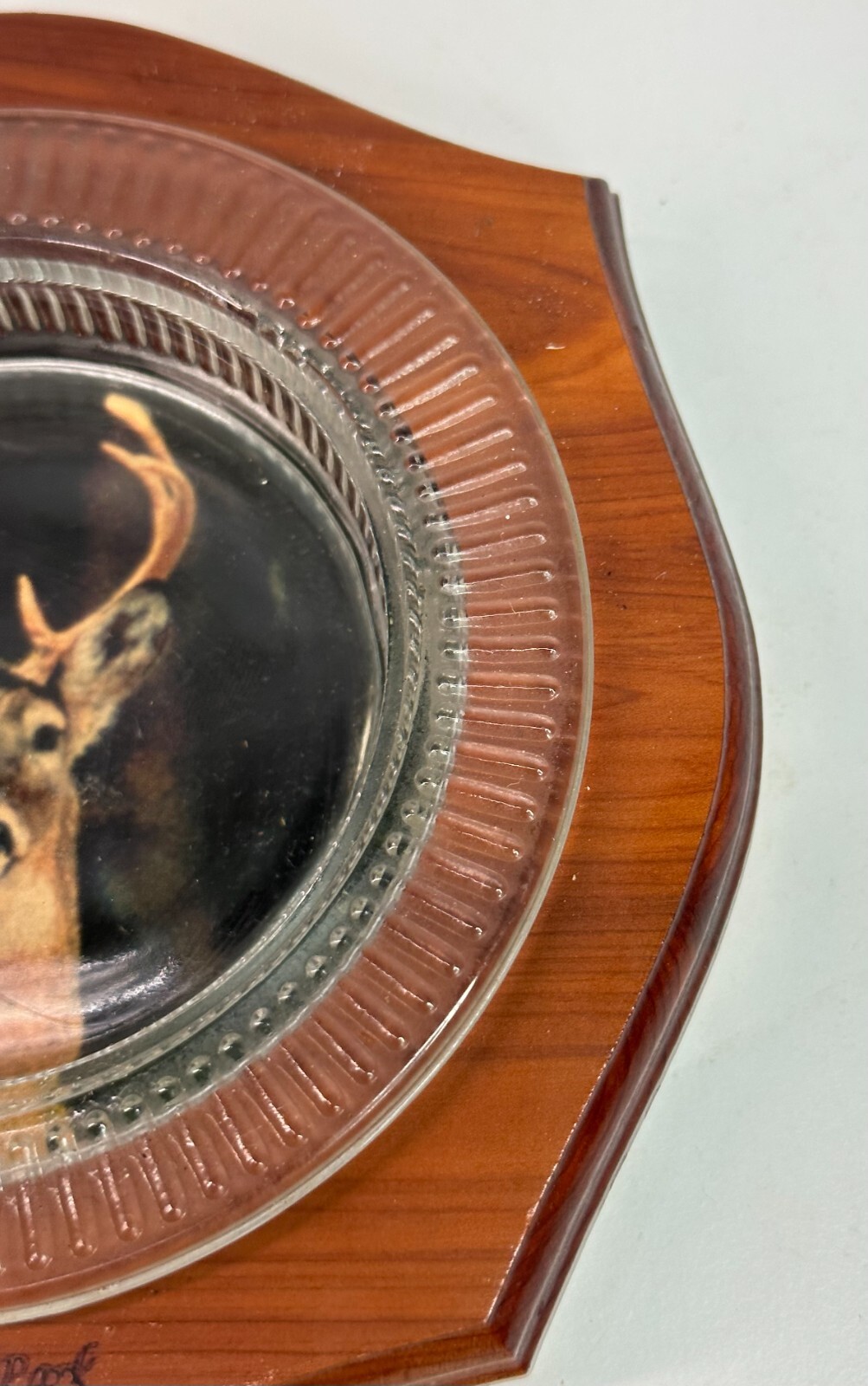 Vintage Rocky Mountain National Park ASHTRAY WOOD AND GLASS WITH DEER