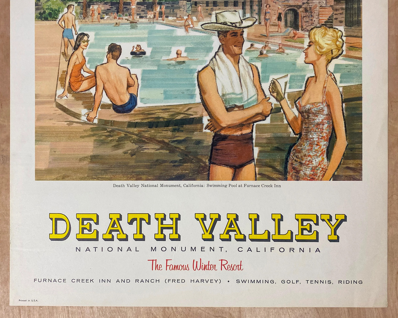 c.1950s Fred Harvey Furnace Creek Inn Ranch Poster Death Valley Vintage Original