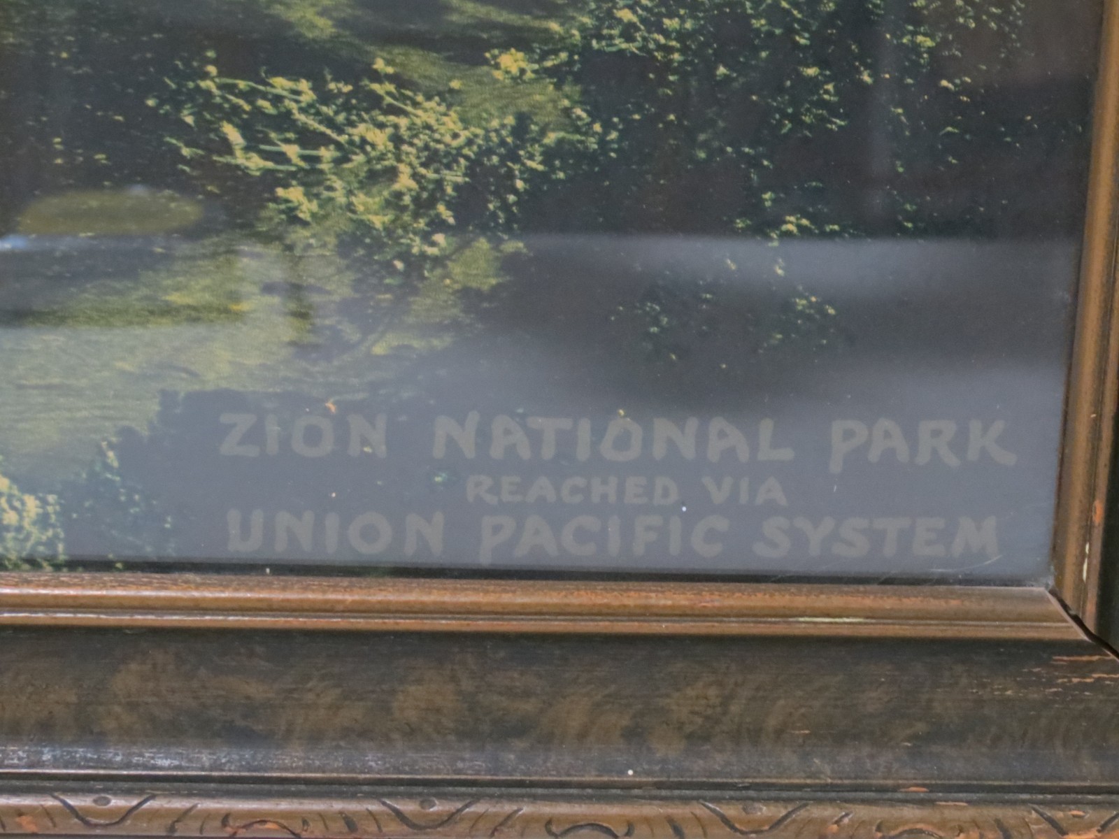 Vintage Union Pacific Lithograph Zion National Park Great White Throne Framed