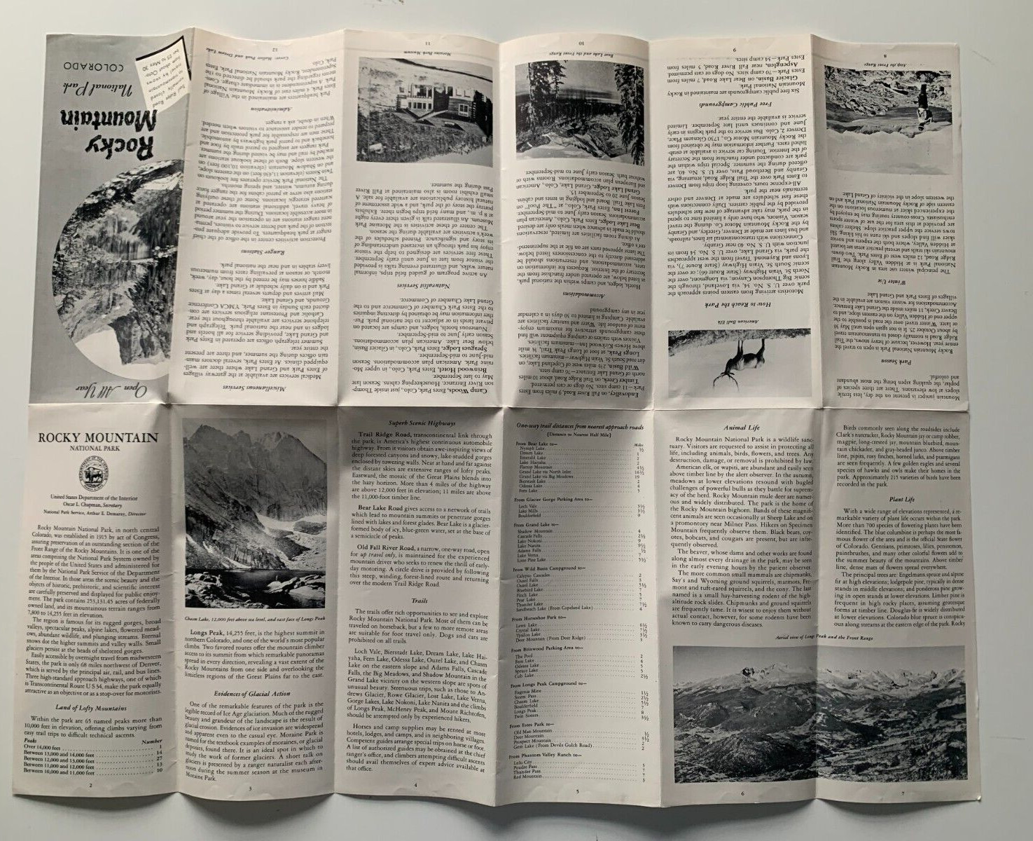 Vintage 1951 Colorado Rocky Mountain National Park Brochure Map illustrated