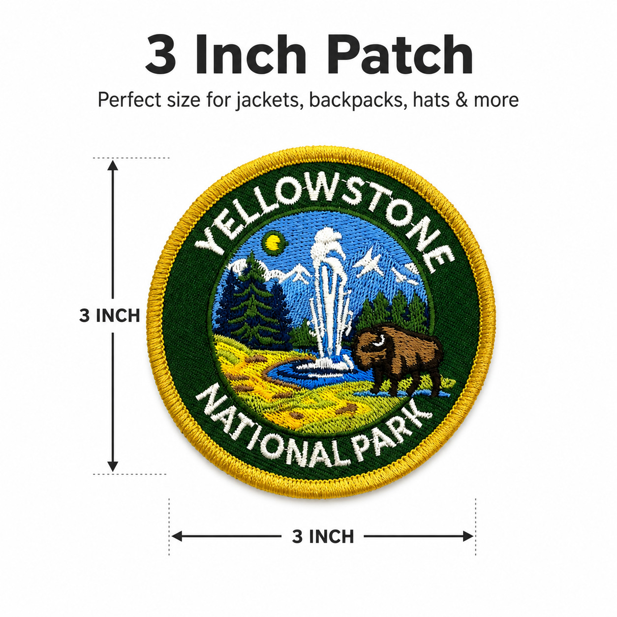 Yellowstone National Park Patch 3 Inch Iron On Embroidered Old Faithful Bison