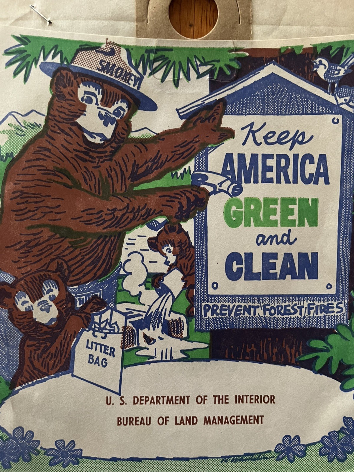 Vintage Forest Service Keep America Green & Clean “ Smokey the Bear “ Litter Bag