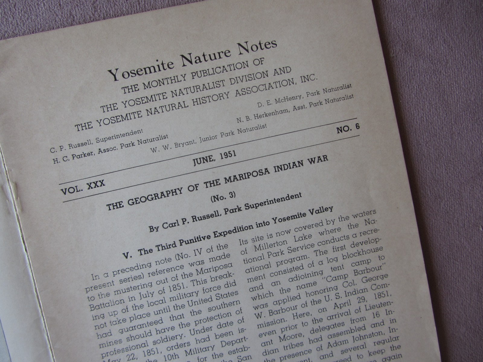 Vtg 1951 YOSEMITE National Park Nature Notes * Geography of Mariposa Indian War
