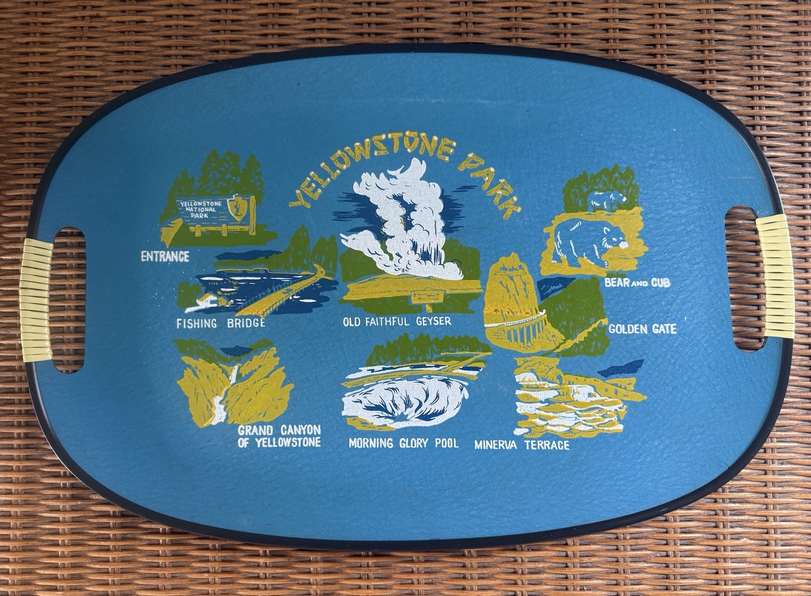 Vintage 1950s–60s Yellowstone National Park Souvenir Serving Tray – Made in…