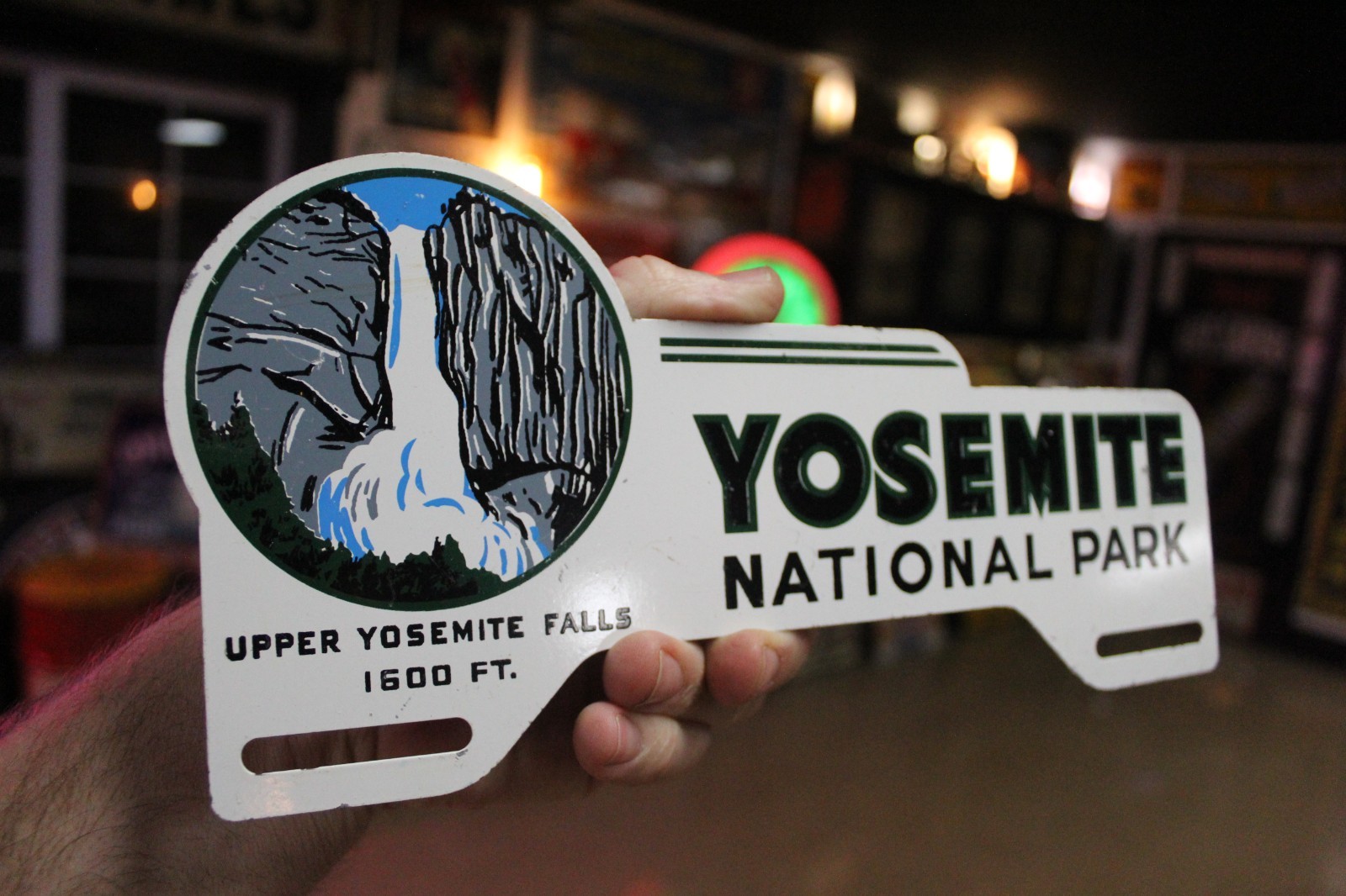 RARE 1950s YOSEMITE UPPER FALL PARK CALIFORNIA STAMPED PAINTED METAL TOPPER SIGN