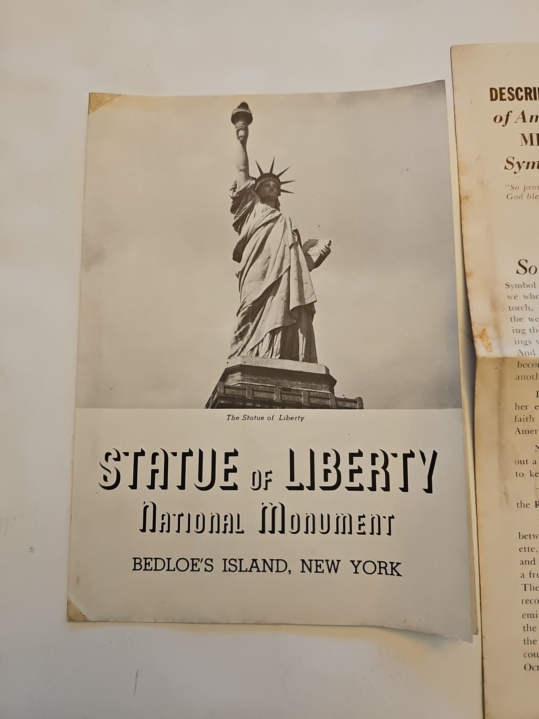 1941 STATUE OF LIBERTY NATIONAL MONUMENT BEDLOE’S ISLAND NEW YORK Guide and Map