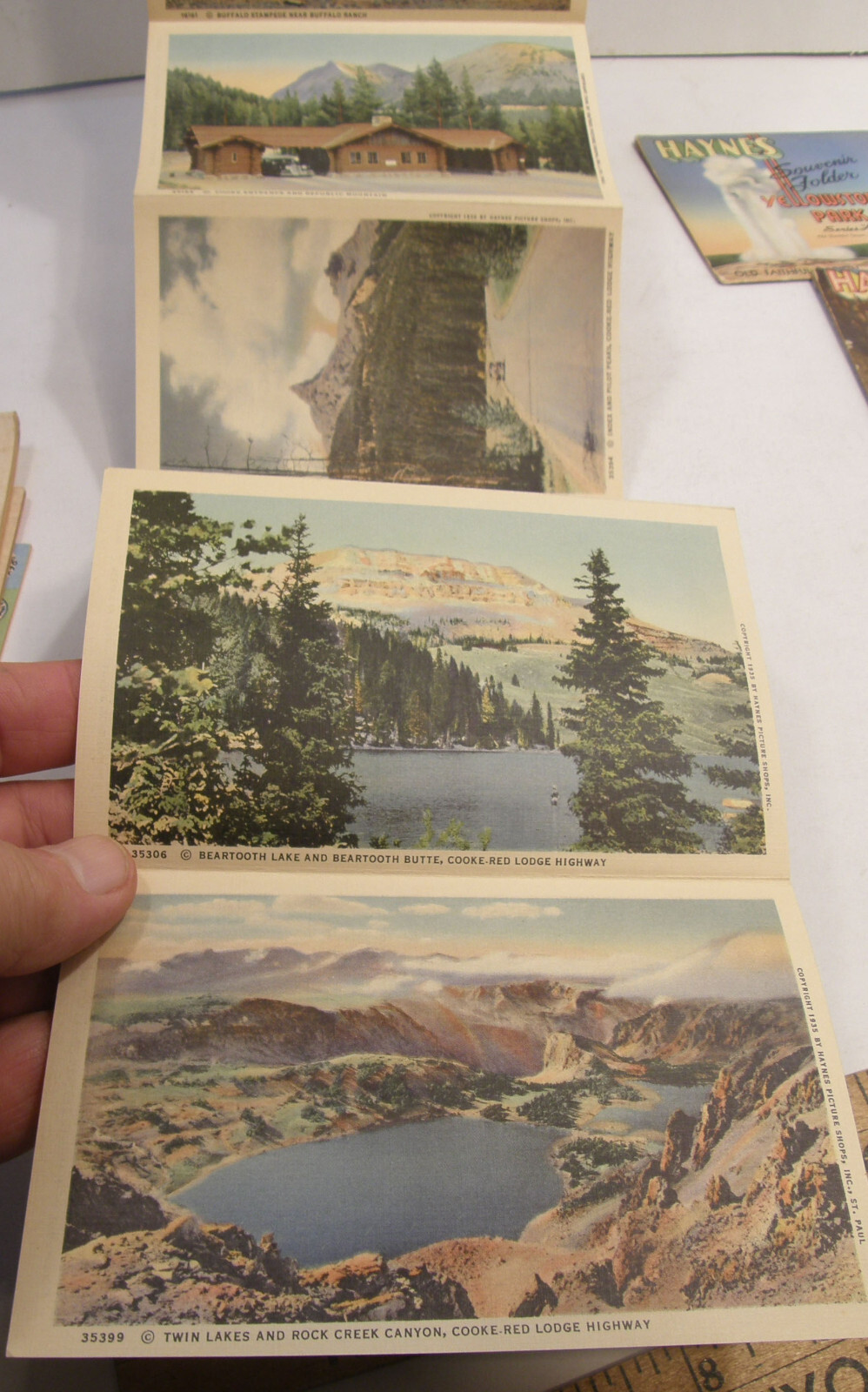 VINTAGE c1937 HAYNES SOUVENIR FOLDER POSTCARD YELLOWSTONE PARK SERIES A B C D