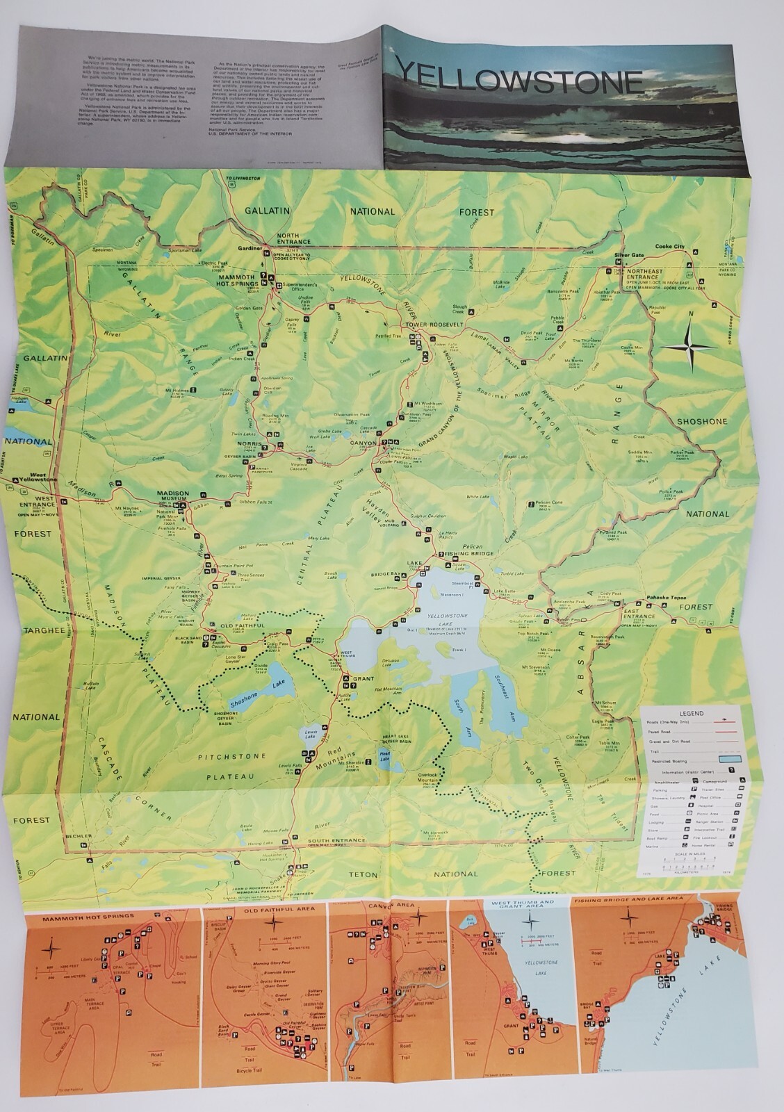 1975 Yellowstone National Park Brochure Map Tourist Guide Vtg Travel Brochure