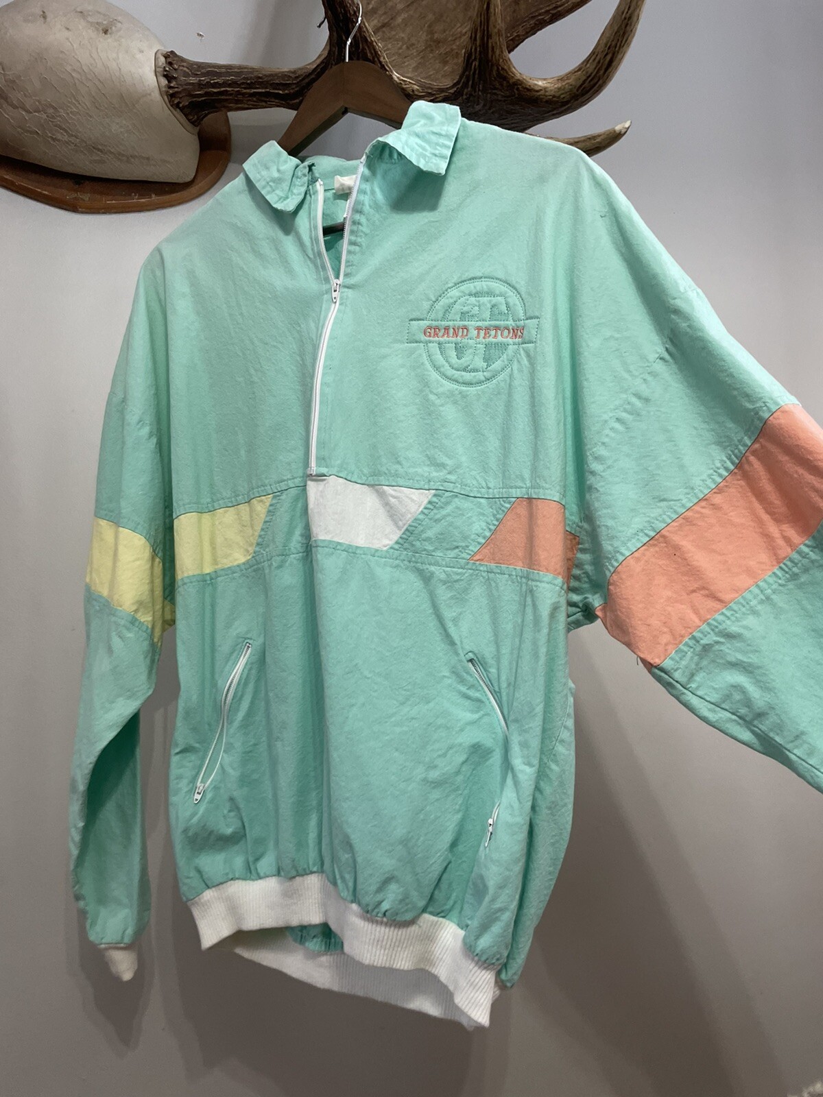 Rare Vintage Grand Teton National Park Light Weight 1/4 Zip, Womens L Retro USA