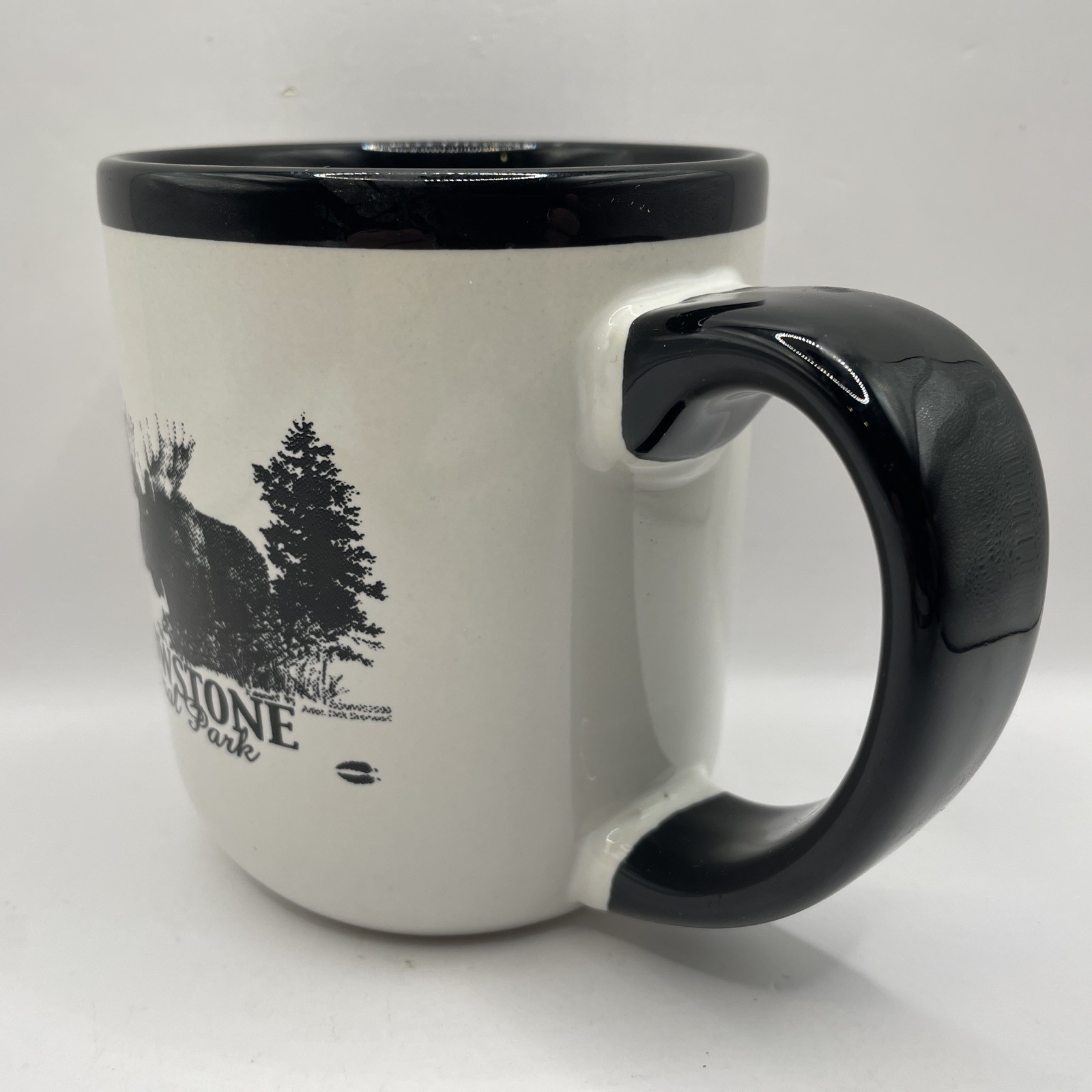 Yellowstone National Park Black & White Coffee Mug Cup with Moose Design EUC