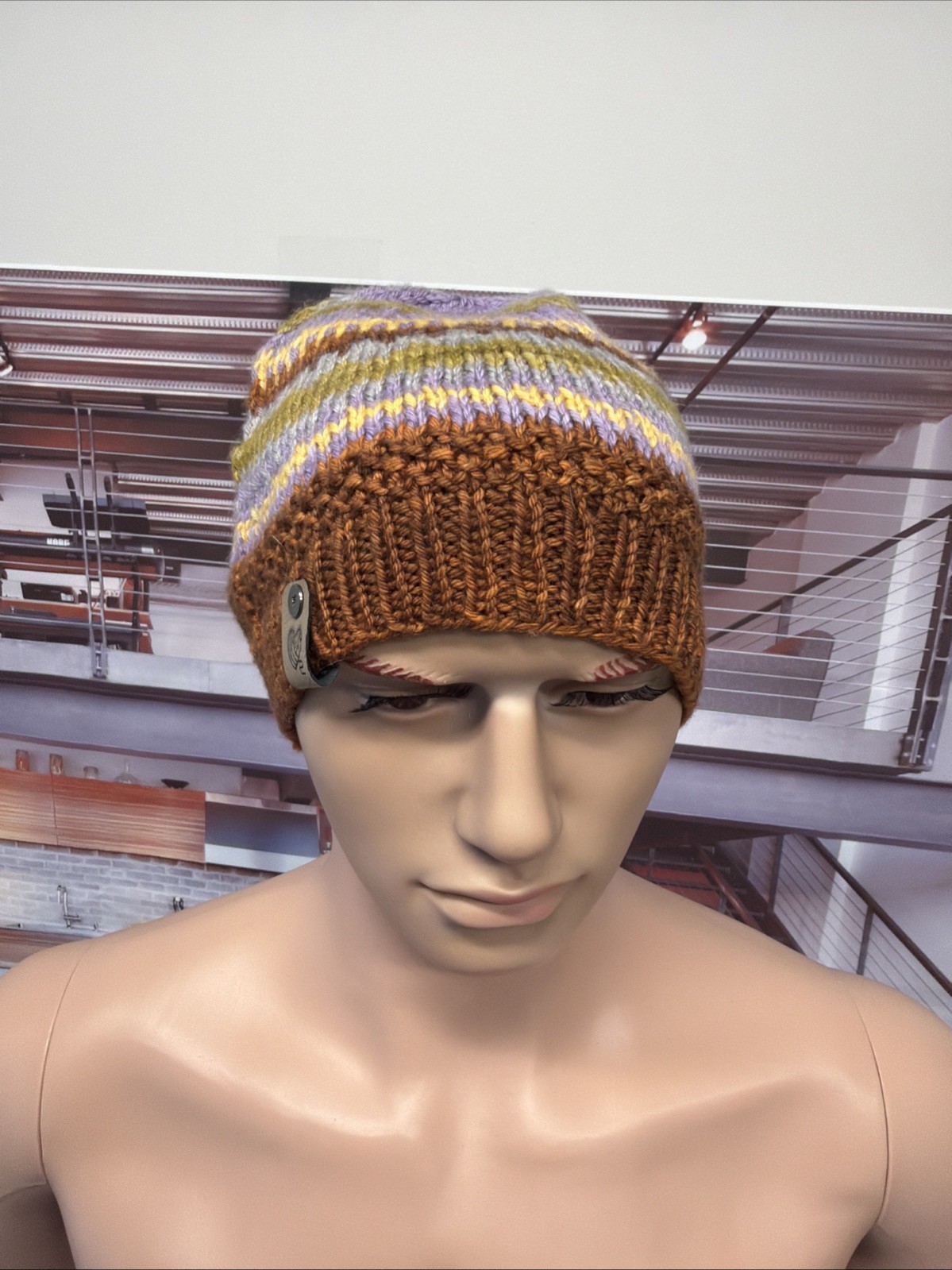 Hand Knit Winder Beanie: Multicolored, Adult medium