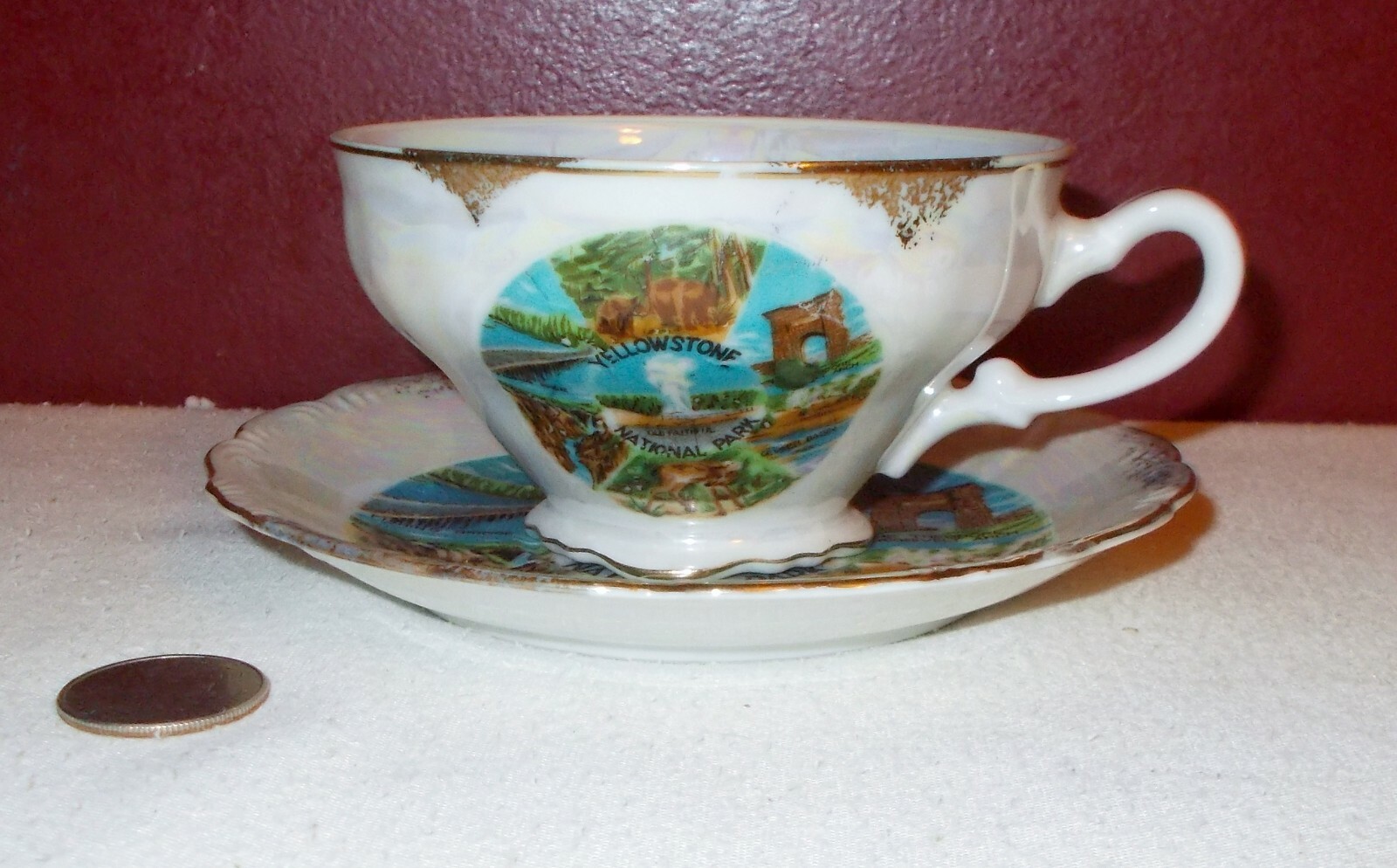 VTG Victoria Ceramics YELLOW STONE NATIONAL PARK CUP & SAUCER Luster Ware +