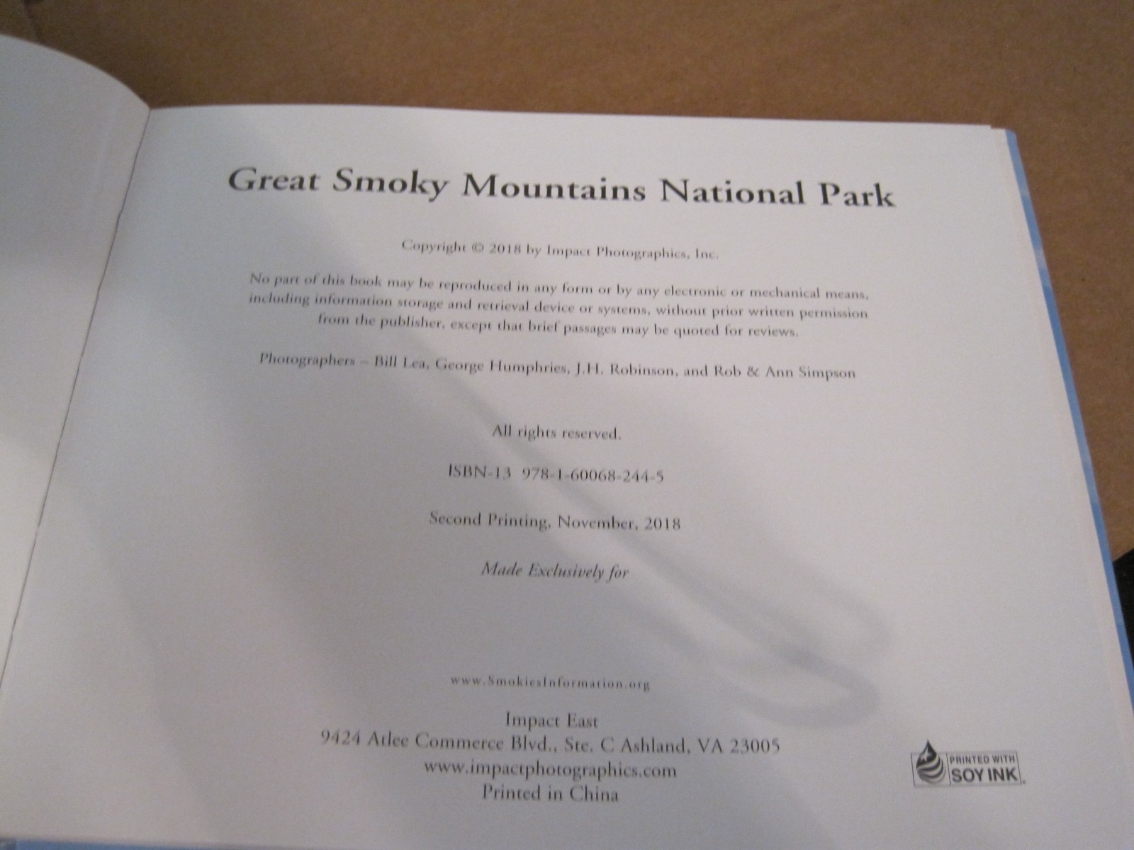 2018 GREAT SMOKY MOUNTAINS NATIONAL PARK BOOK
