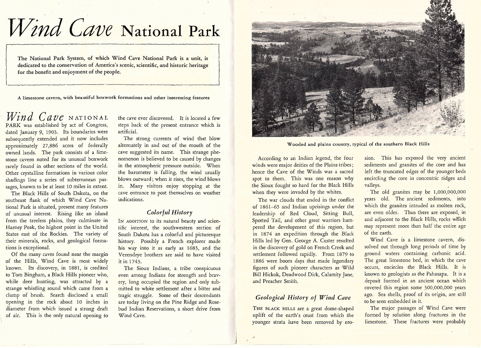 Wind Cave National Park South Dakota 1952 Circular Photos Map Underground Trails