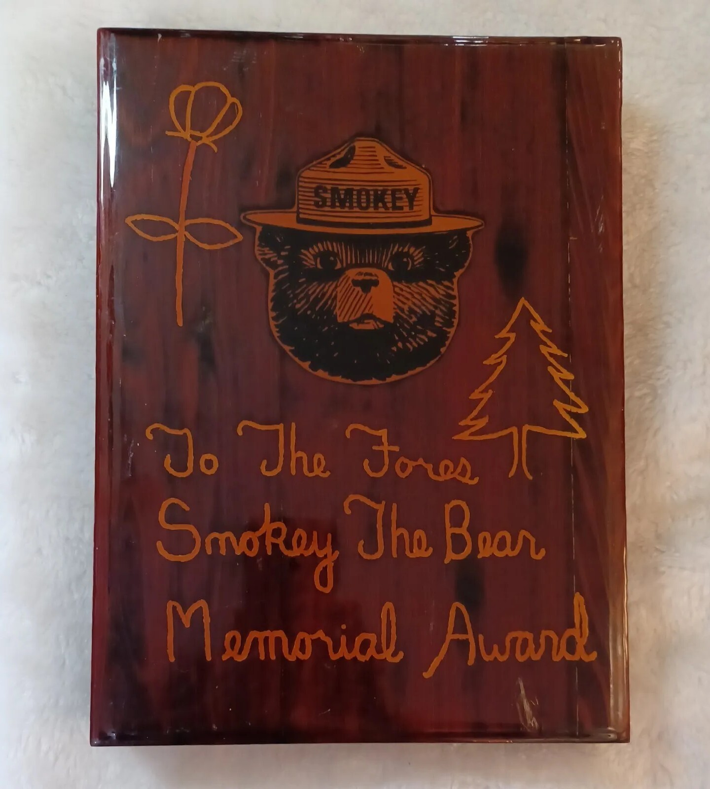 Rare Vintage SMOKEY THE BEAR Memorial Award Wood Plaque Mandela Effect