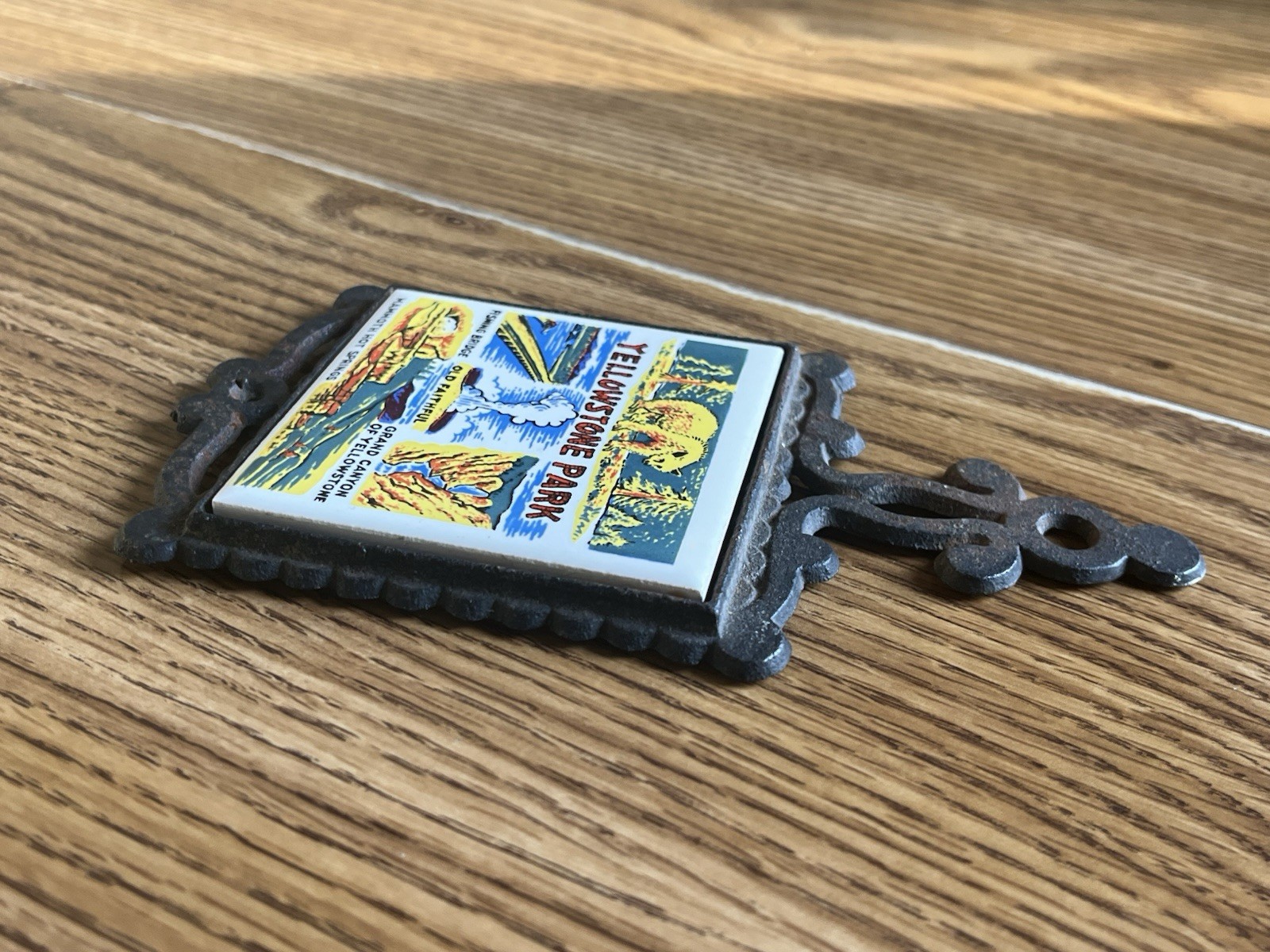 Vintage Yellowstone National Park Trivet Cast Iron Wall Made in Japan 60s 70s