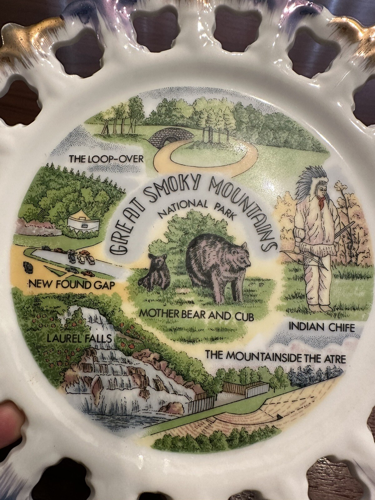 Vintage Great Smoky Mountains souvenir hanging collector plate Made in Japan