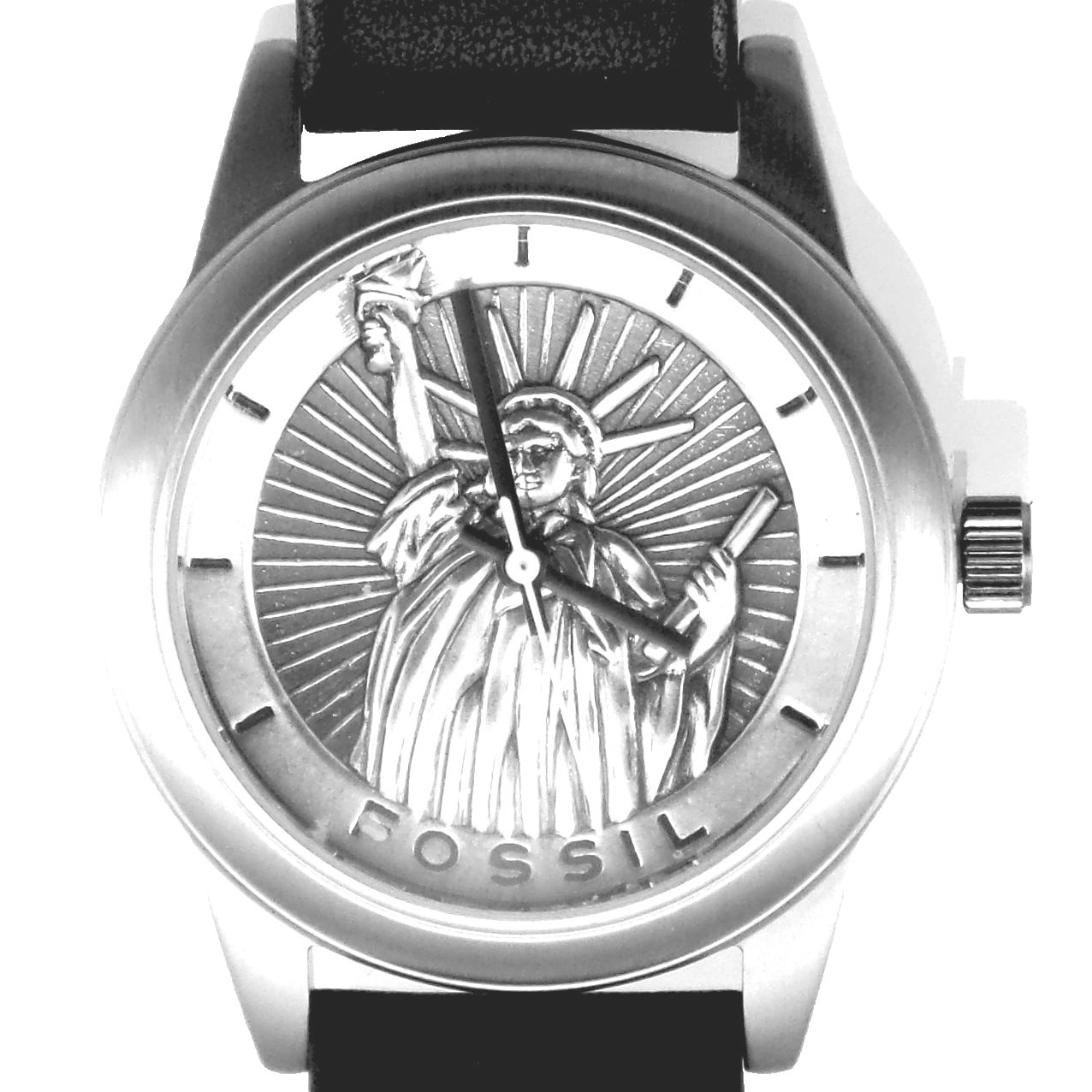 New Statue Of Liberty Fossil Raised 3-D Look Silver Tone Dial Numbered Watch $89