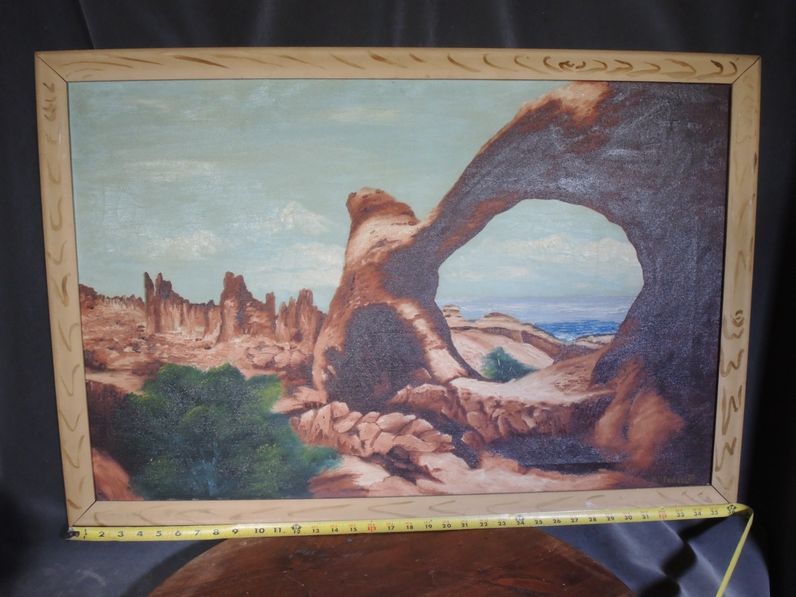 Vintage Signed 1938 Oil Painting of the Double O Arch, Arches National Park Utah