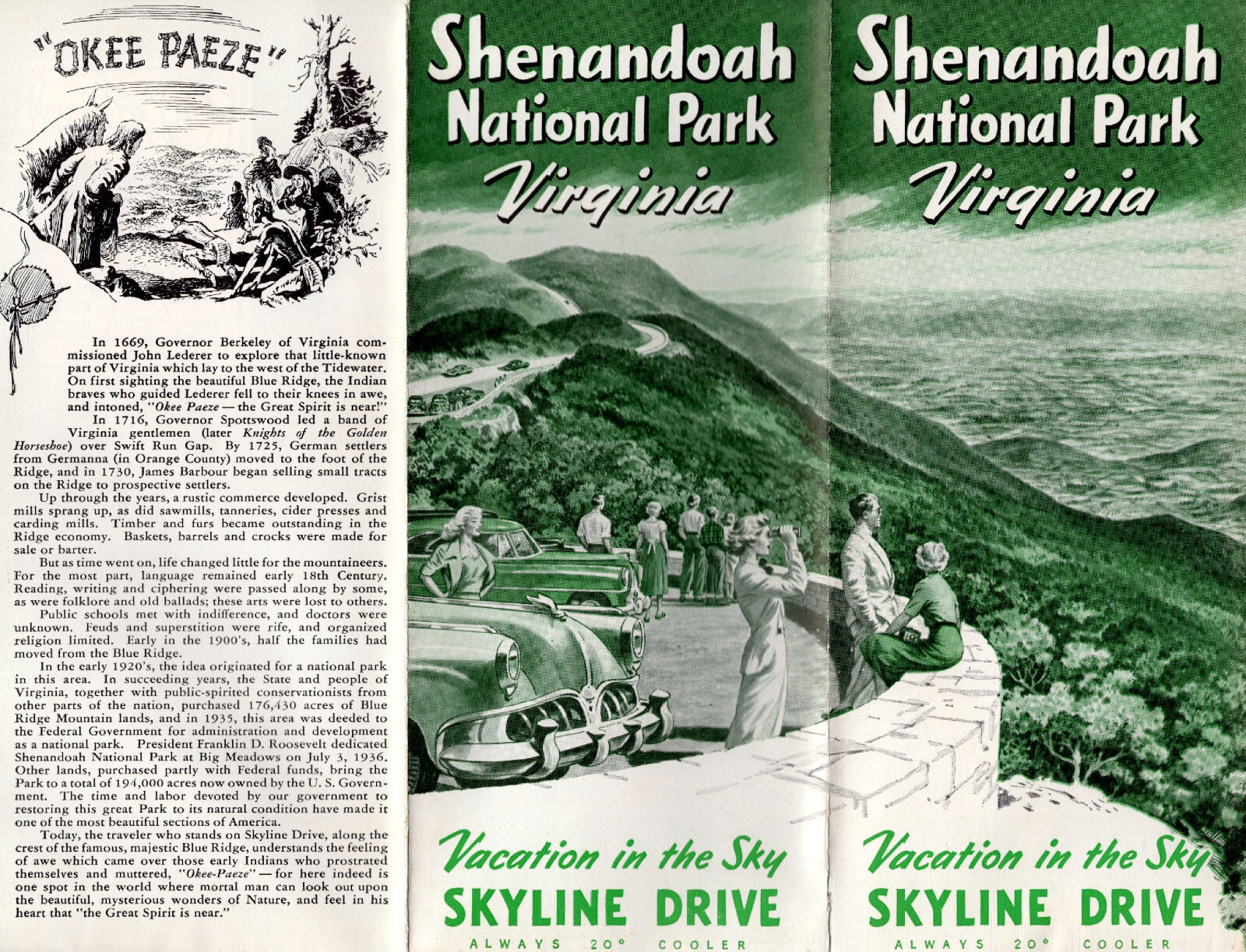 Skyline Drive Shenandoah National Park Virginia Vintage Illustrated Brochure
