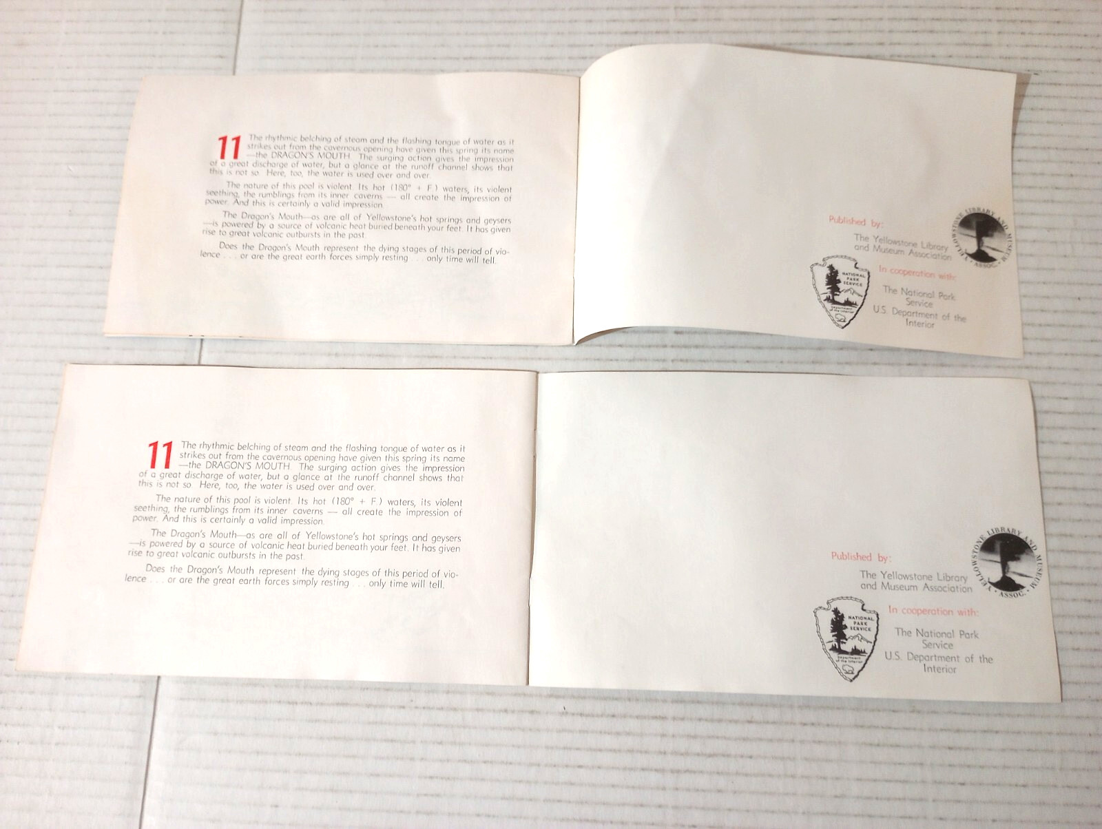 2x Yellowstone National Park Historic Pamphlet Mud Volcano Trail 1977 Geyser WY