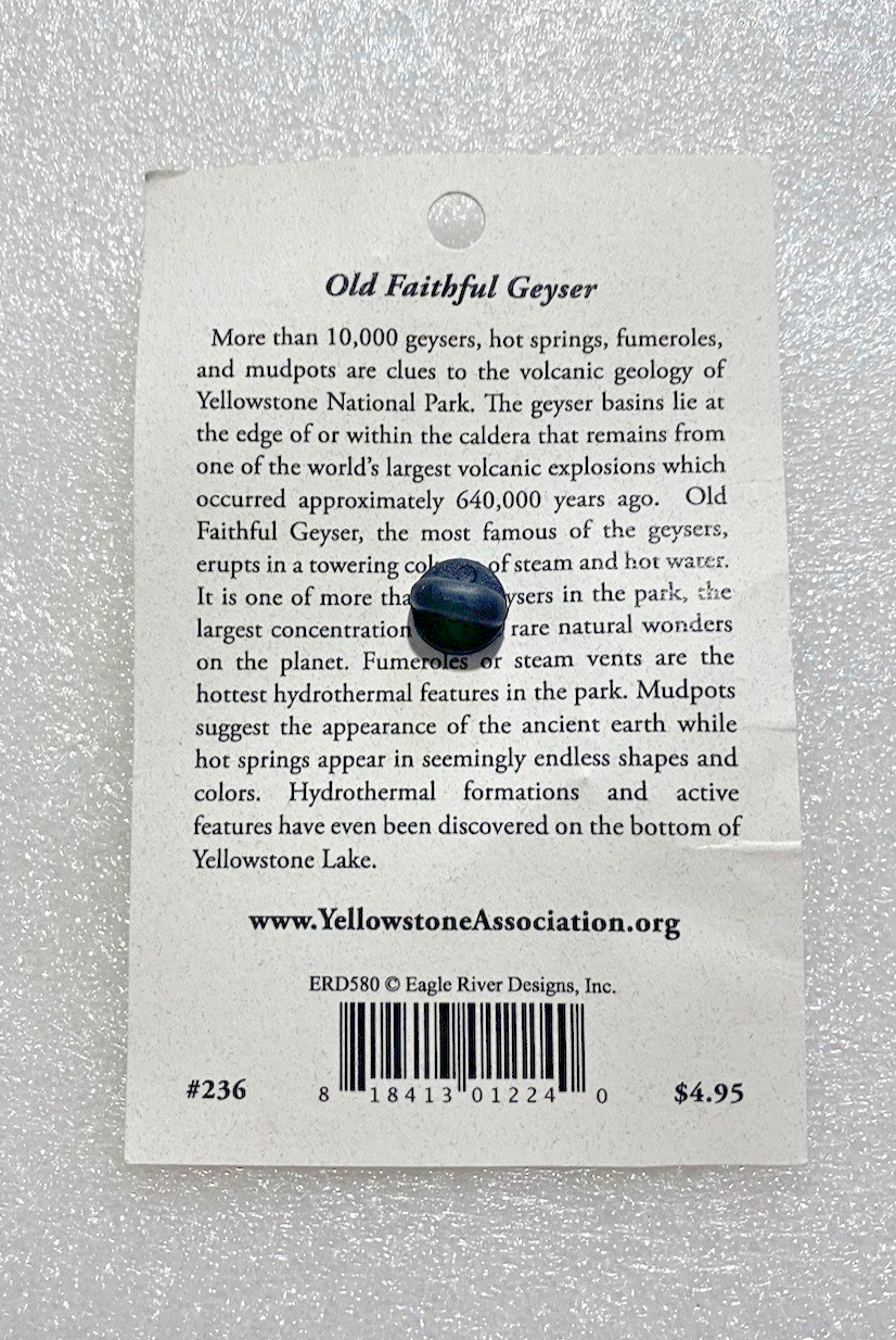 Yellowstone National Park Old Faithful Geyser Souvenir Pinback Pin Badge