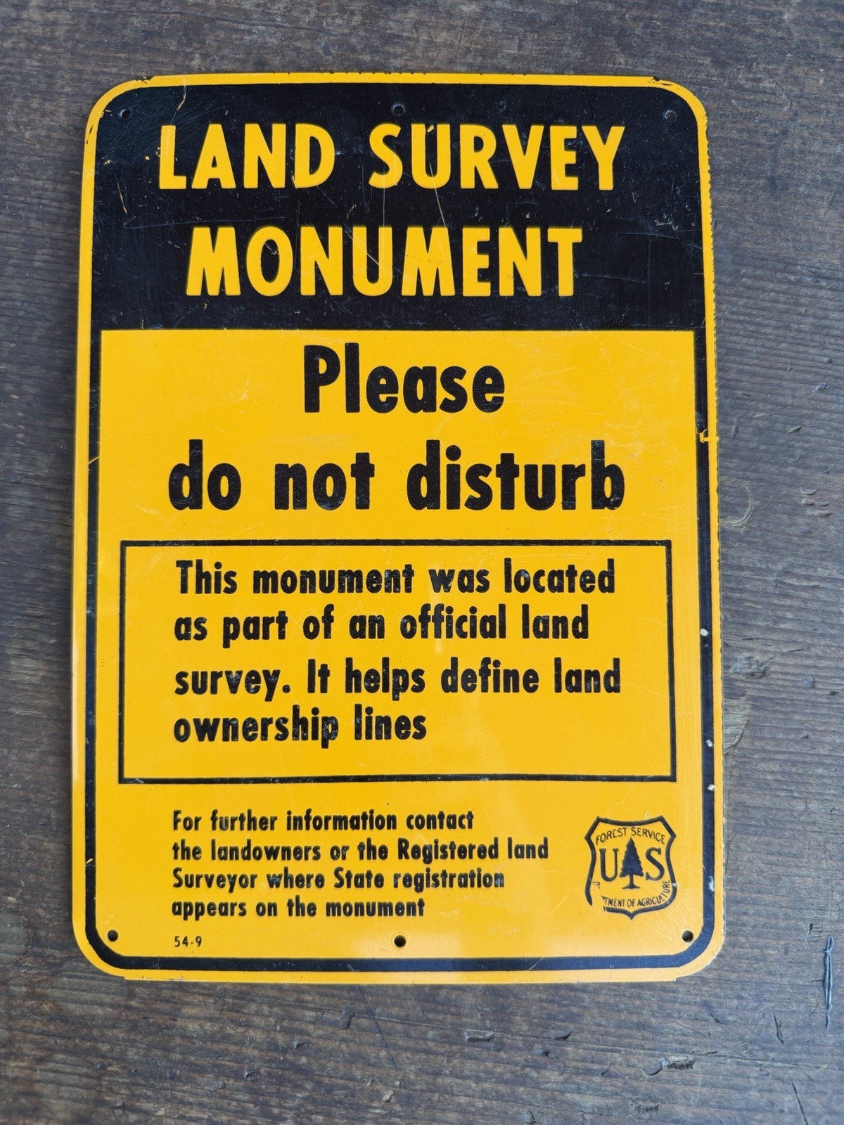 Vintage US Forest Service Land Survey Monument Sign 10″ x 7″. Nice
