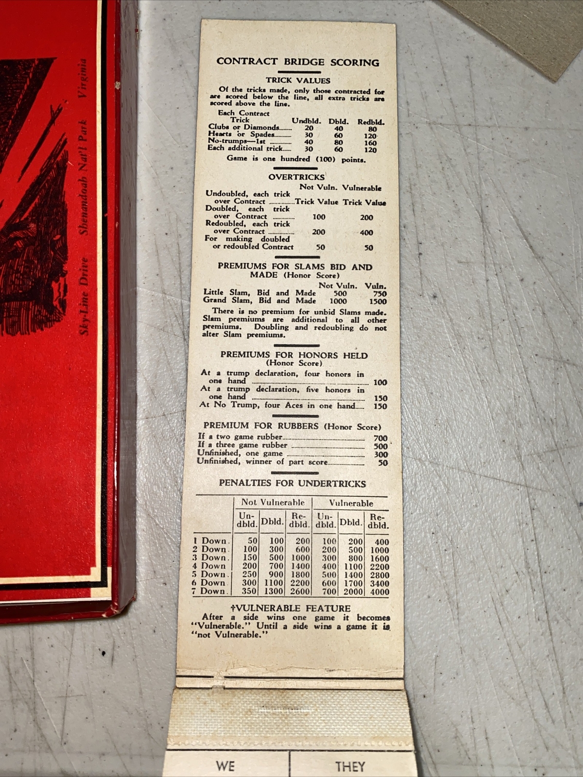 1950 Sky-Line Drive Shenandoah National Park Bridge Scorebooks souvenirs (Rare)
